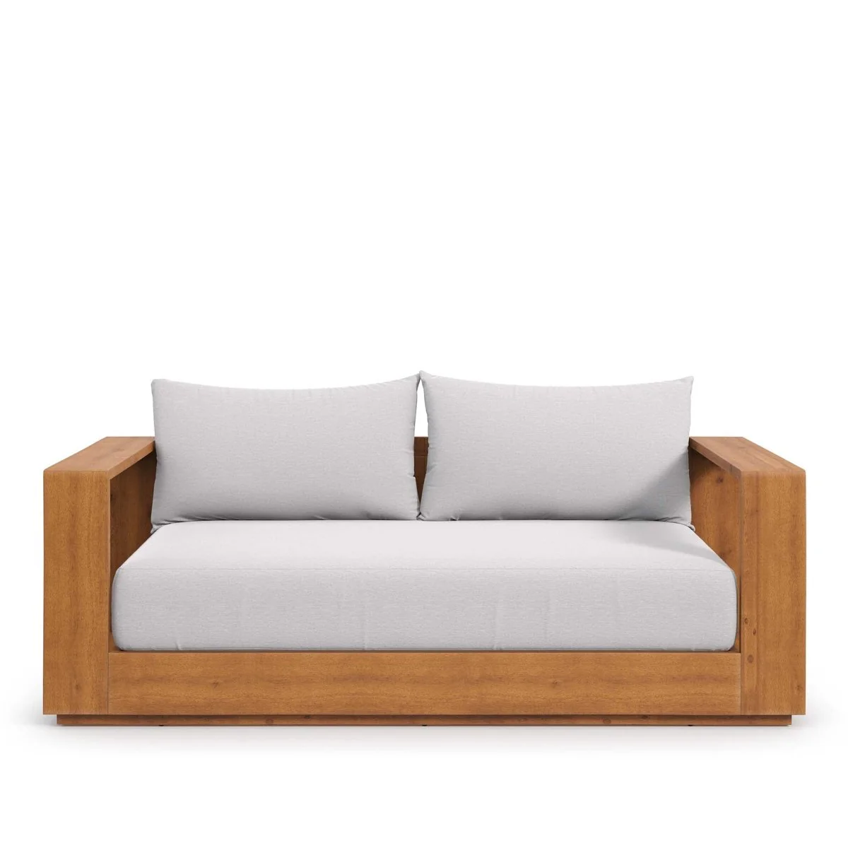 Modern Acacia Wood Outdoor Loveseat with Slatted Design for Patio and Garden Seating - Image 7