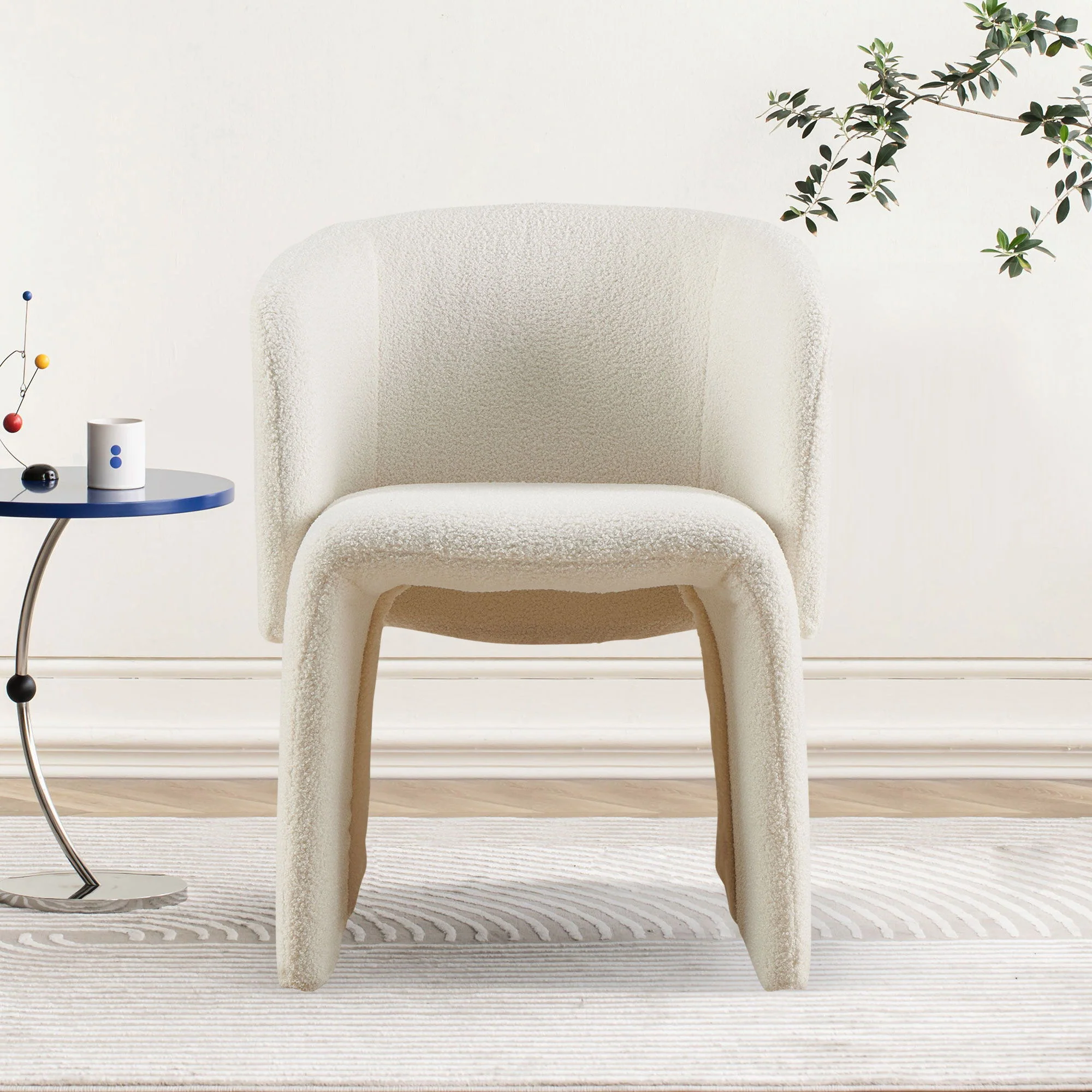 Modern Accent Chair Brown Single Sofa Chair, Upholstered Side Chair Teddy Comfy Chair For Dining Room / Bedroom / Living Room / Reception - Image 4