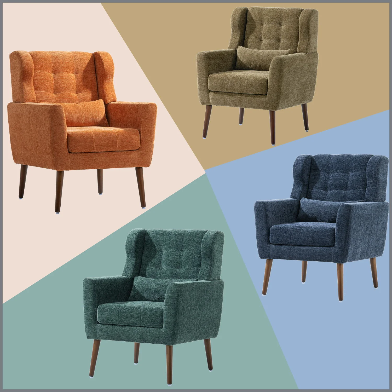 Modern Accent Chair, Arm Chairs For Living Room, Upholstered Mordern Armchair, Comfy Soft Padded Lounge Chair In Small Space, Bedroom, With Pillow, Solid Wood Leg - Image 22