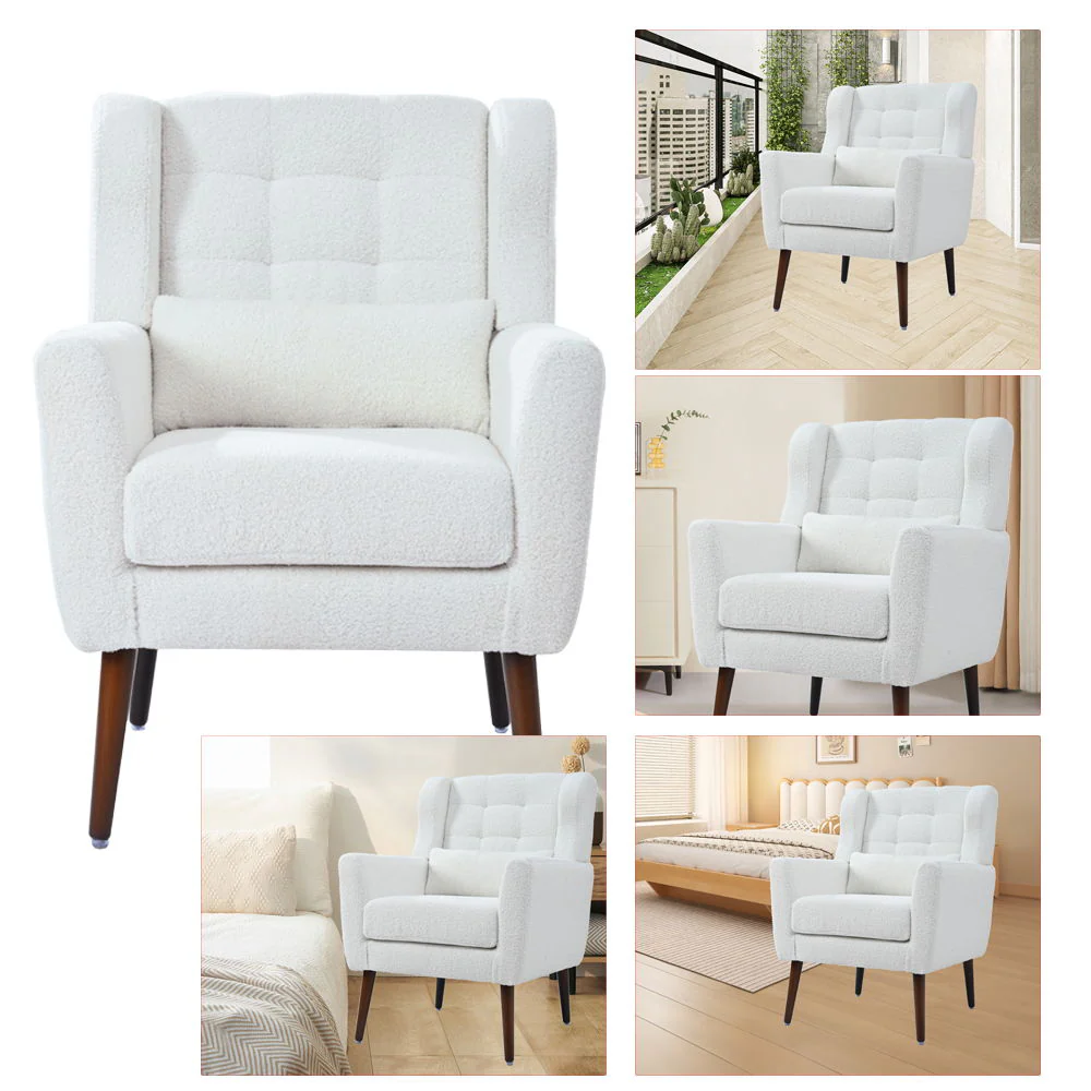 Modern Accent Chair, Arm Chairs For Living Room, Upholstered Mordern Armchair, Comfy Soft Padded Lounge Chair In Small Space, Bedroom, With Pillow, Solid Wood Leg - Image 37