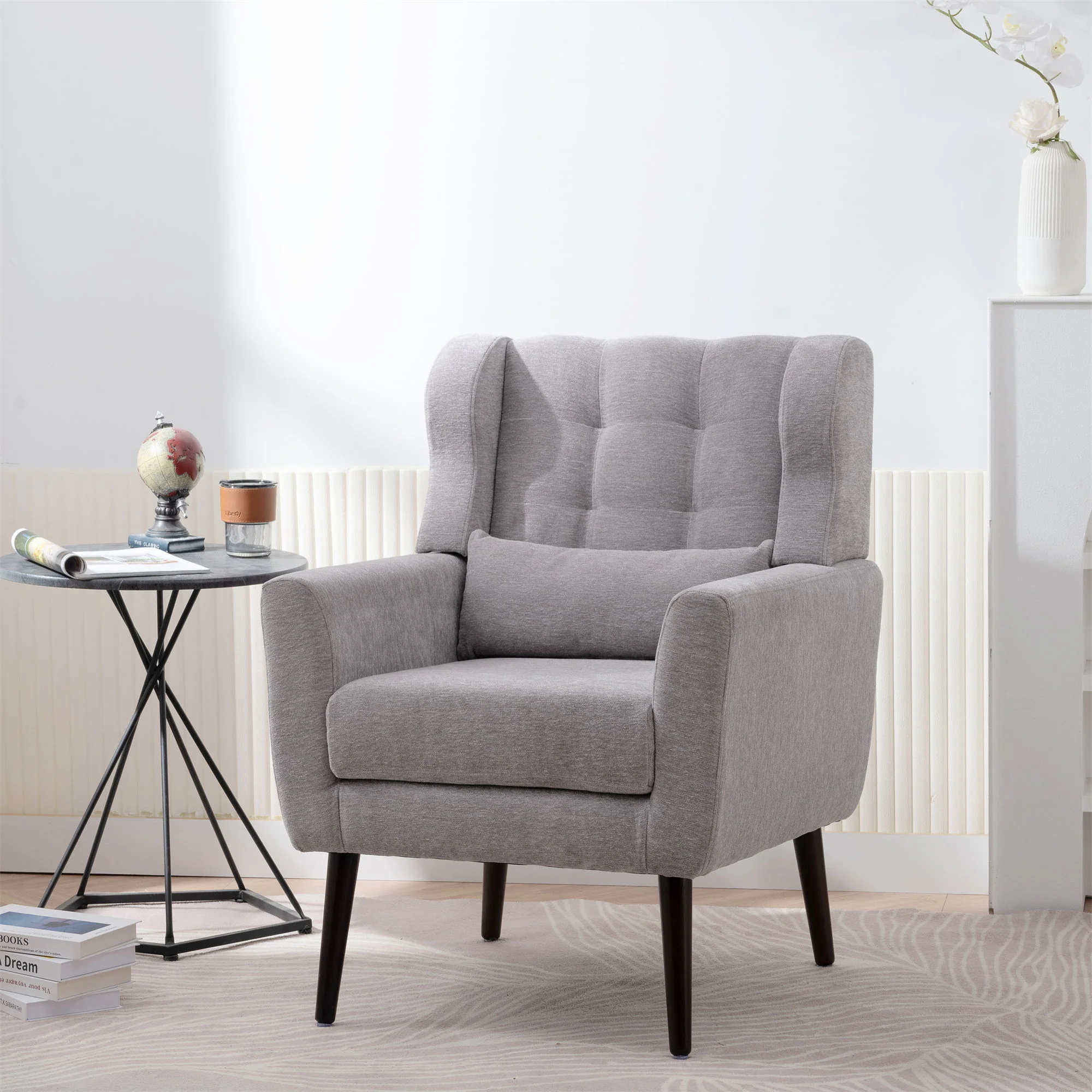 Modern Accent Chair, Arm Chairs For Living Room, Upholstered Mordern Armchair, Comfy Soft Padded Lounge Chair In Small Space, Bedroom, With Pillow, Solid Wood Leg - Image 42