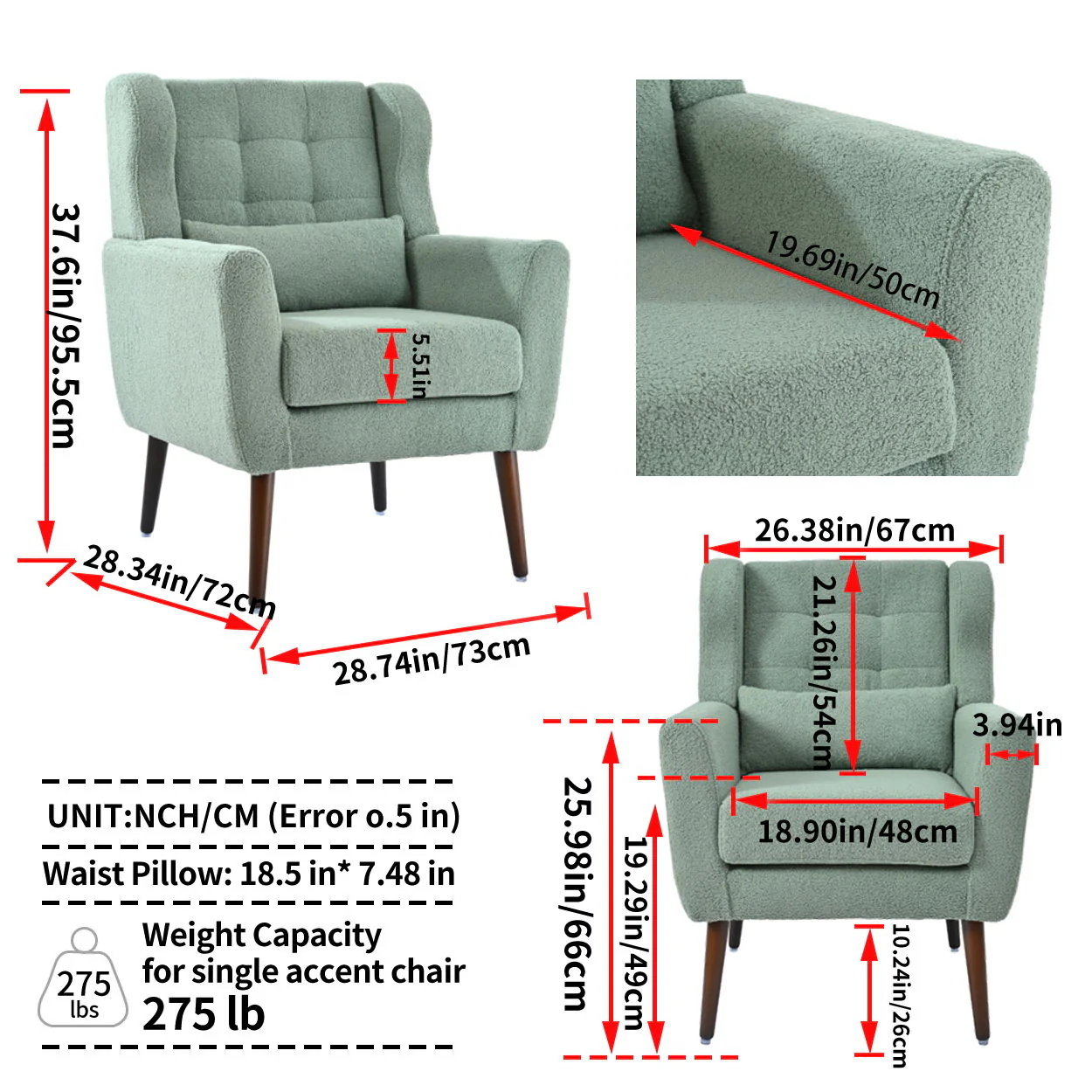 Modern Accent Chair, Teddy Fabric Living Room Chairs Comfy Reading Chair, Mid Century Accent Chair, Lounge Arm Chairs Armchair For Living Room Bedroom - Light Green - Image 2