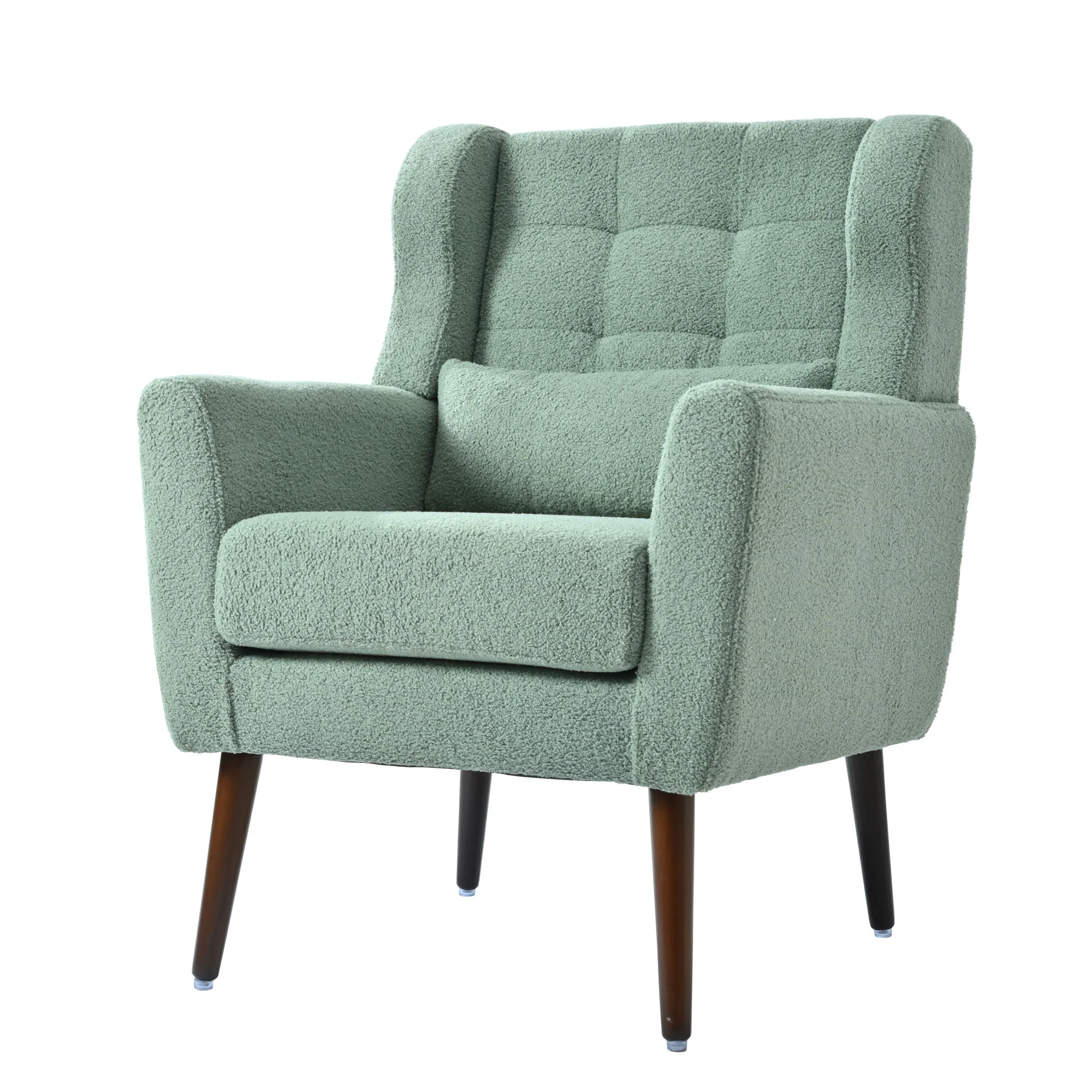 Modern Accent Chair, Teddy Fabric Living Room Chairs Comfy Reading Chair, Mid Century Accent Chair, Lounge Arm Chairs Armchair For Living Room Bedroom - Light Green - Image 4