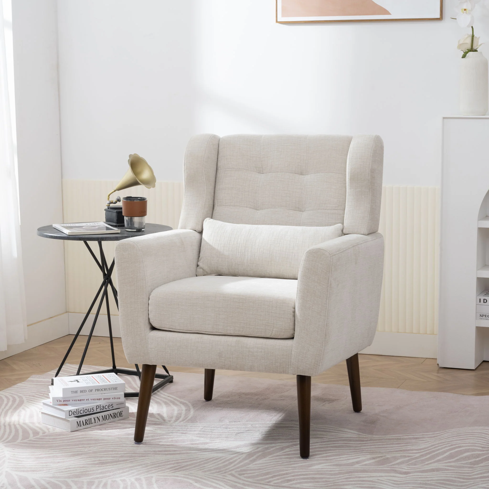 Modern Accent Chair Upholstered Foam Filled Living Room Chairs Comfy Reading Chair Mid-Century Modern Chair With Fabric Lounge Arm Chairs Armchair For Living Room Bedroom