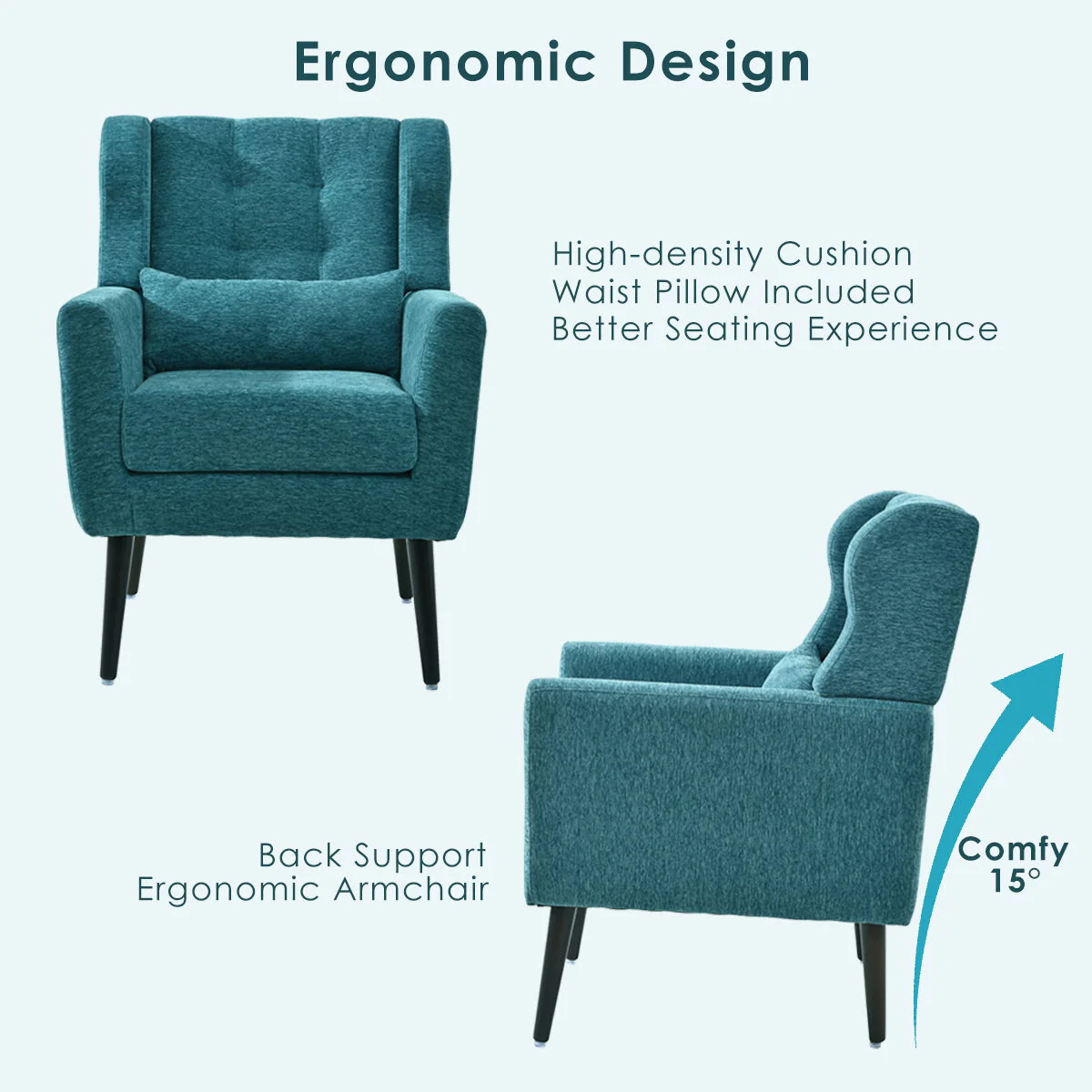 Modern Accent Chair Upholstered Foam Filled Living Room Chairs Comfy Reading Chair Mid-Century Modern Chair With Fabric Lounge Arm Chairs Armchair For Living Room Bedroom - Image 11