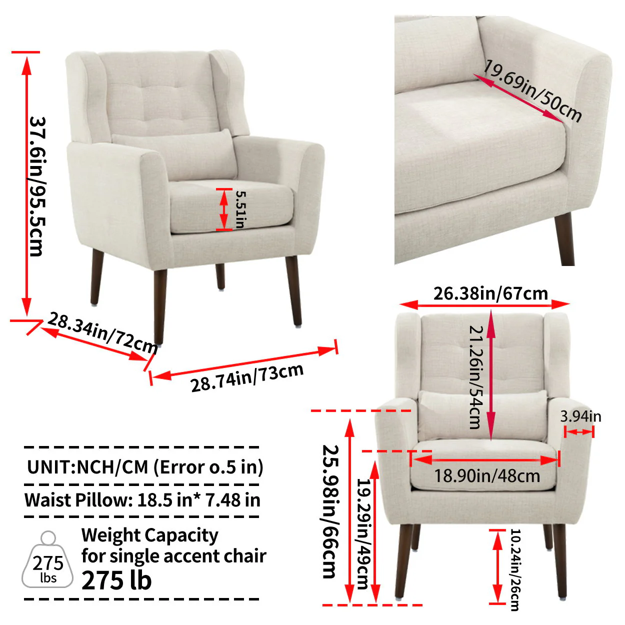 Modern Accent Chair Upholstered Foam Filled Living Room Chairs Comfy Reading Chair Mid-Century Modern Chair With Fabric Lounge Arm Chairs Armchair For Living Room Bedroom - Image 14