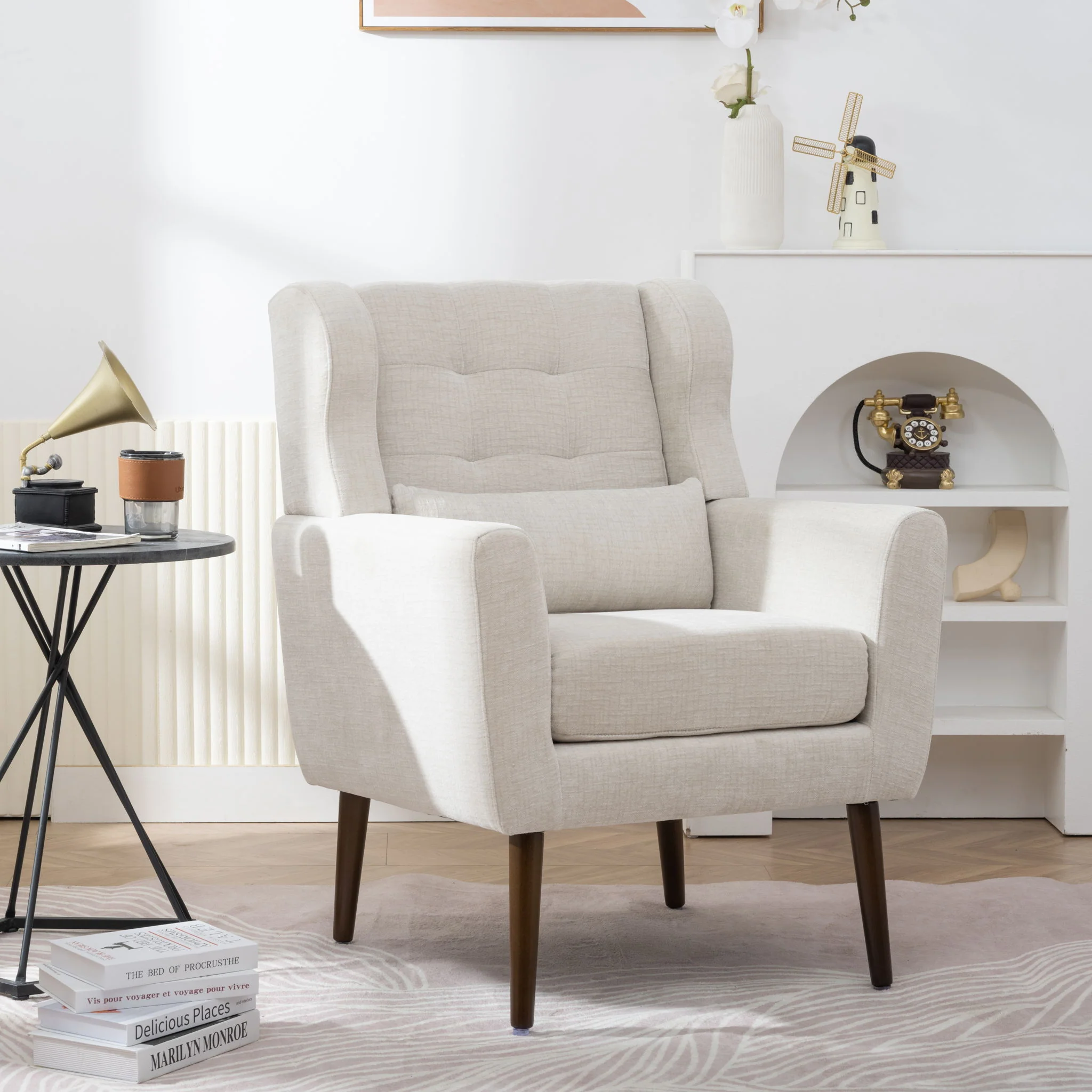 Modern Accent Chair Upholstered Foam Filled Living Room Chairs Comfy Reading Chair Mid-Century Modern Chair With Fabric Lounge Arm Chairs Armchair For Living Room Bedroom - Image 5