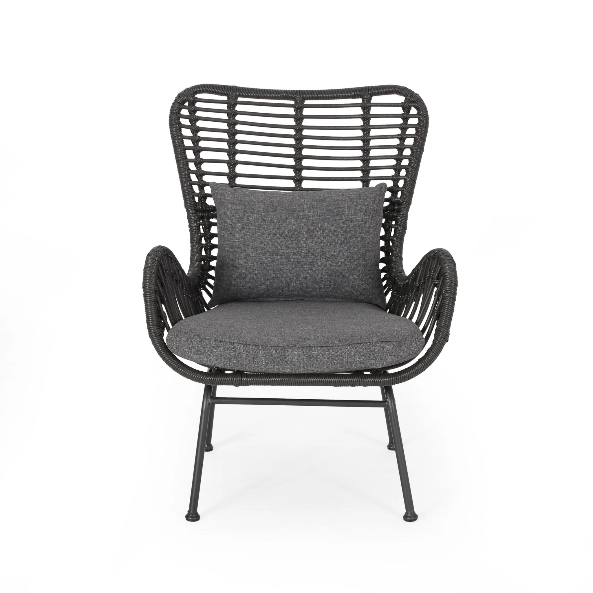 Modern Aesthetic Outdoor Rattan Accent Chair With Metal Legs - Image 8