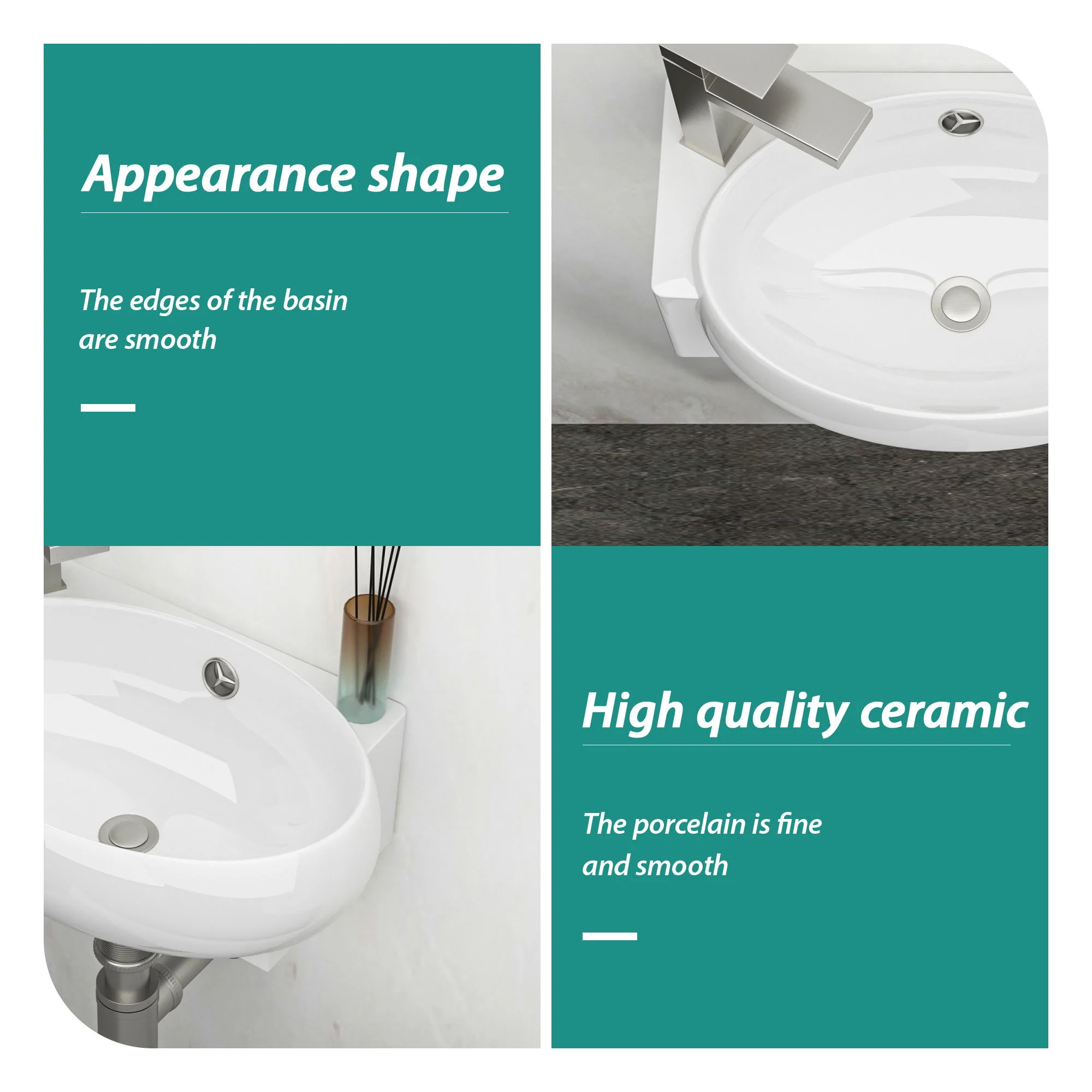 Modern Aesthetic Rectangle Wall Mount Bathroom Sink With Single Faucet Hole - Image 15