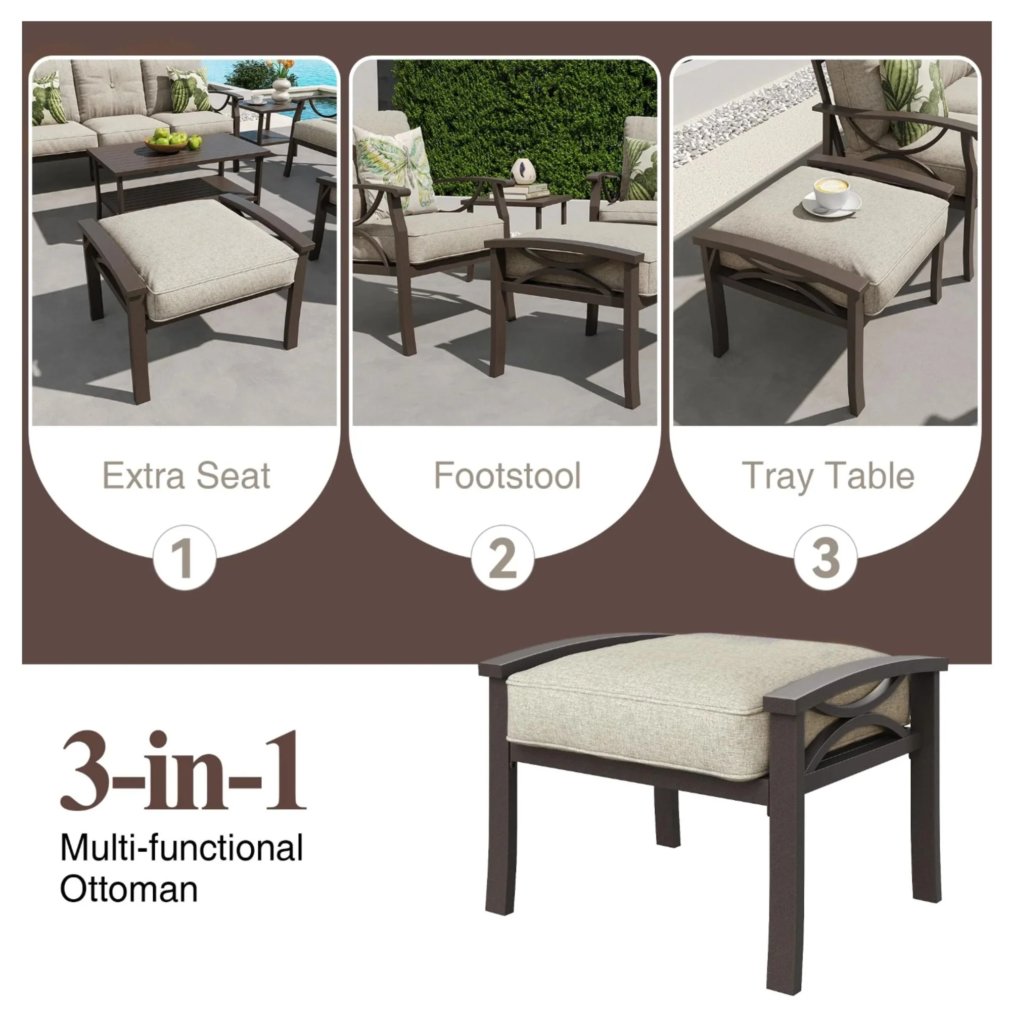 Modern All-Weather Ottomans With Cushions (Set of 2) - Image 11