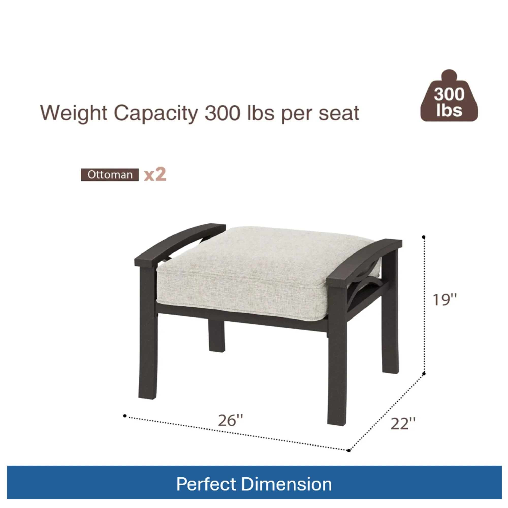 Modern All-Weather Ottomans With Cushions (Set of 2) - Image 5