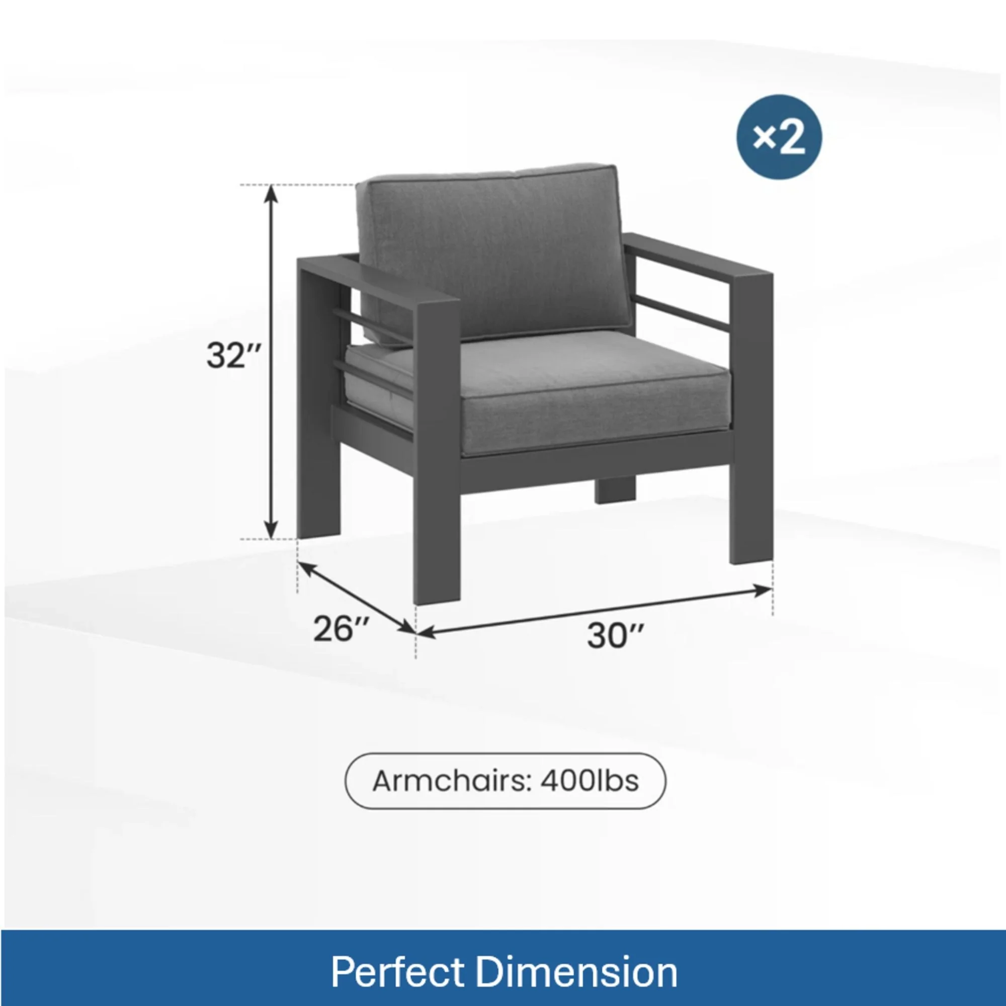 Modern All-Weather Patio Armchairs With Thick Cushions (Set of 2) - Image 15
