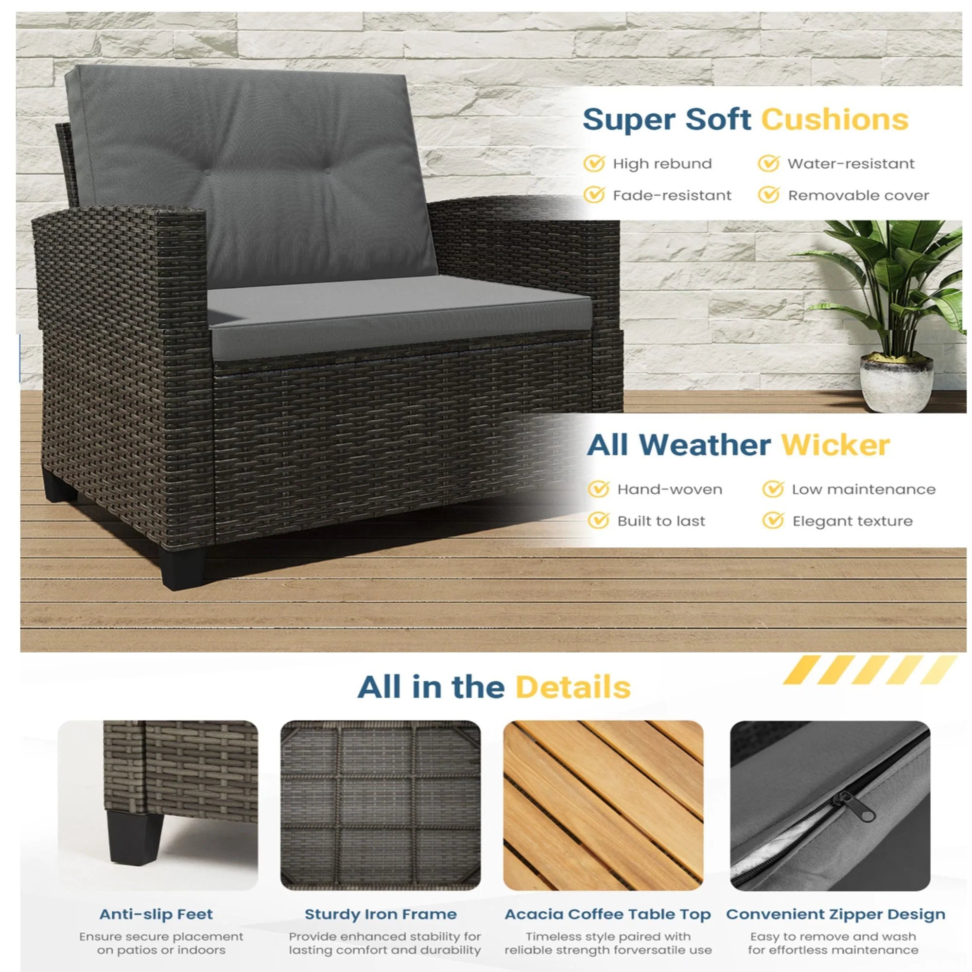 Modern All-Weather Patio Set With Cushions And Table - Image 11