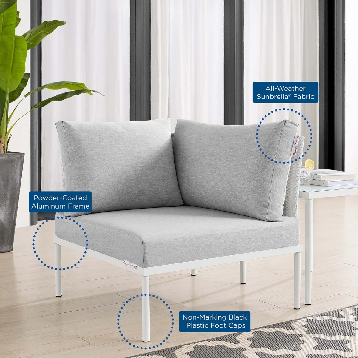 Modern Aluminum Mesh Outdoor Corner Chair with Sunbrella® Cushions, Weatherproof Frame - Image 9