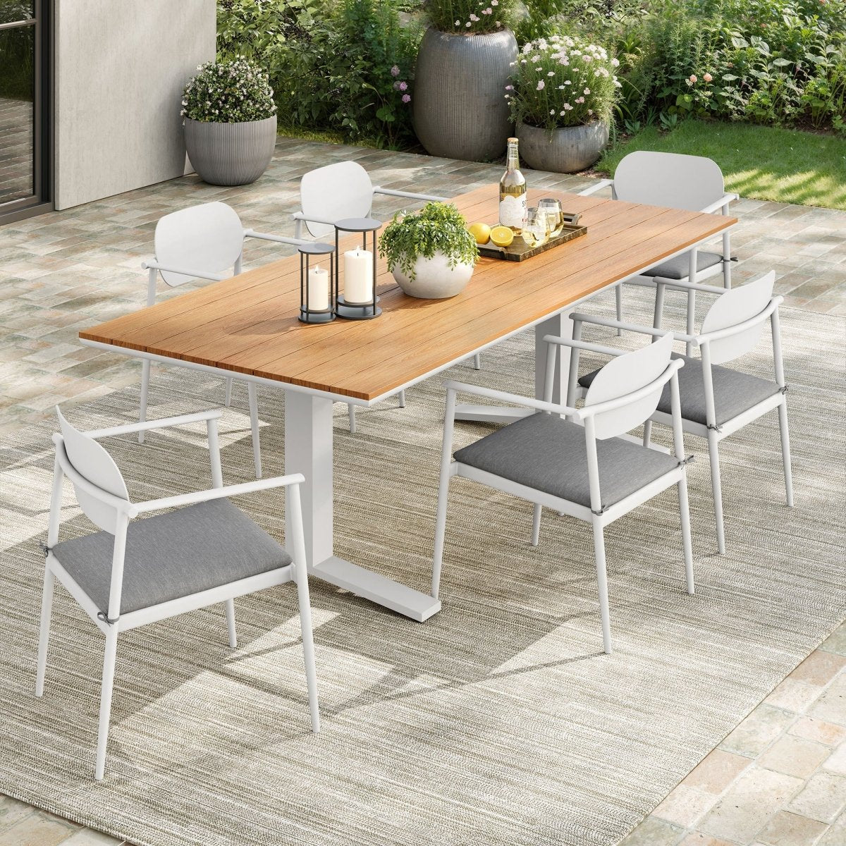 Modern Aluminum Outdoor Dining Set with Slatted Table — Multiple Piece Configurations - Image 25
