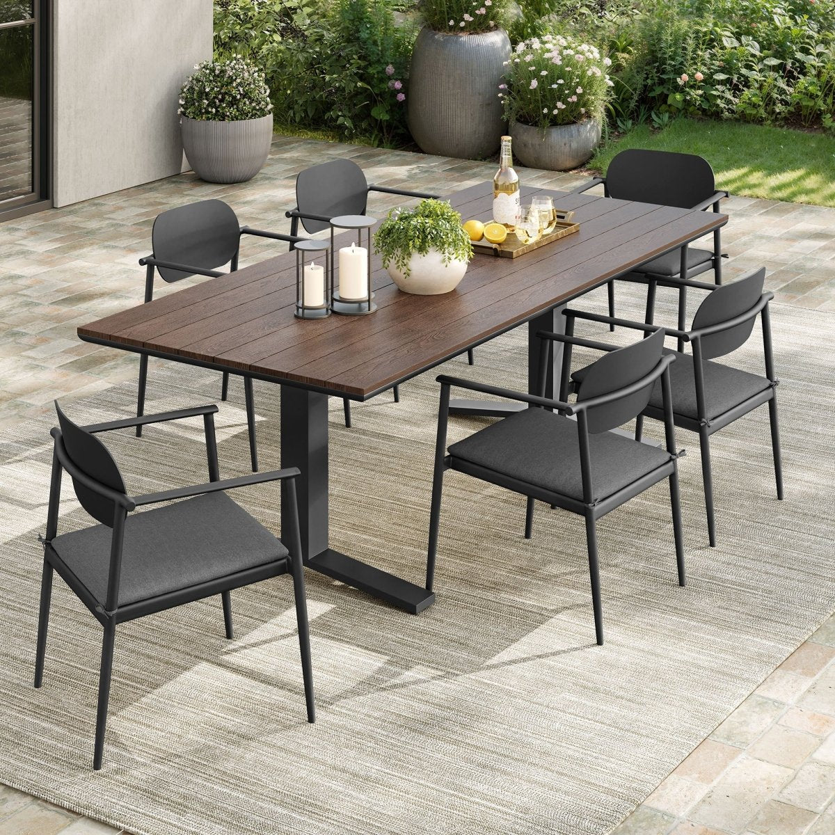 Modern Aluminum Outdoor Dining Set with Slatted Table — Multiple Piece Configurations - Image 30
