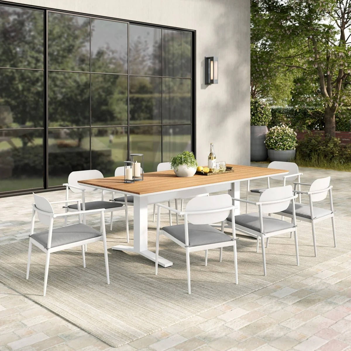 Modern Aluminum Outdoor Dining Set with Slatted Table — Multiple Piece Configurations - Image 5