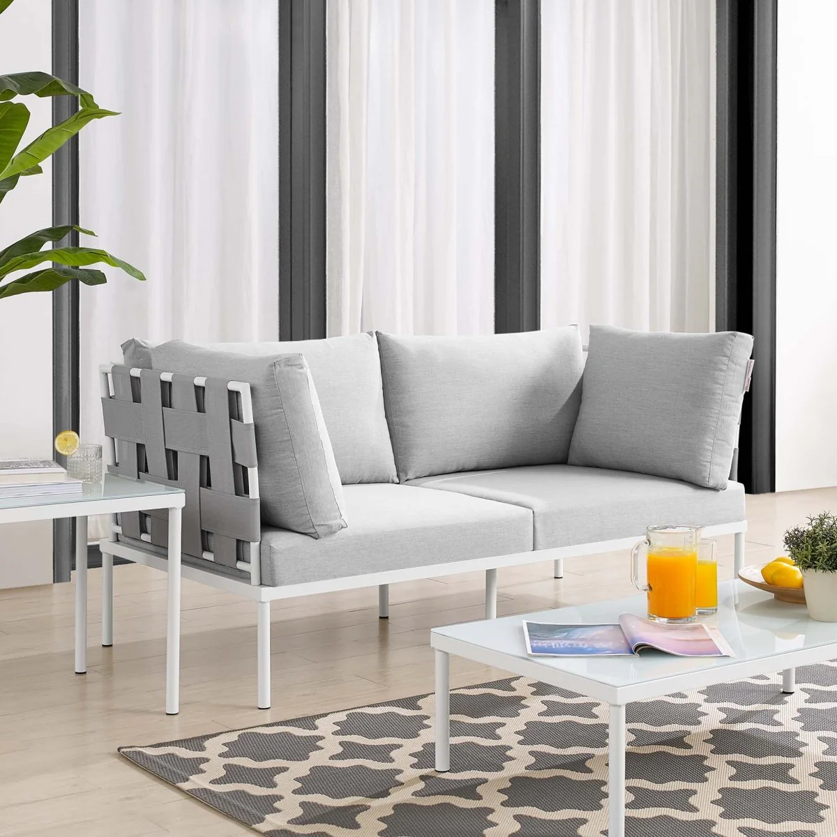 Modern Aluminum Outdoor Loveseat with Sunbrella® Cushions — Contemporary Patio Seating - Image 8