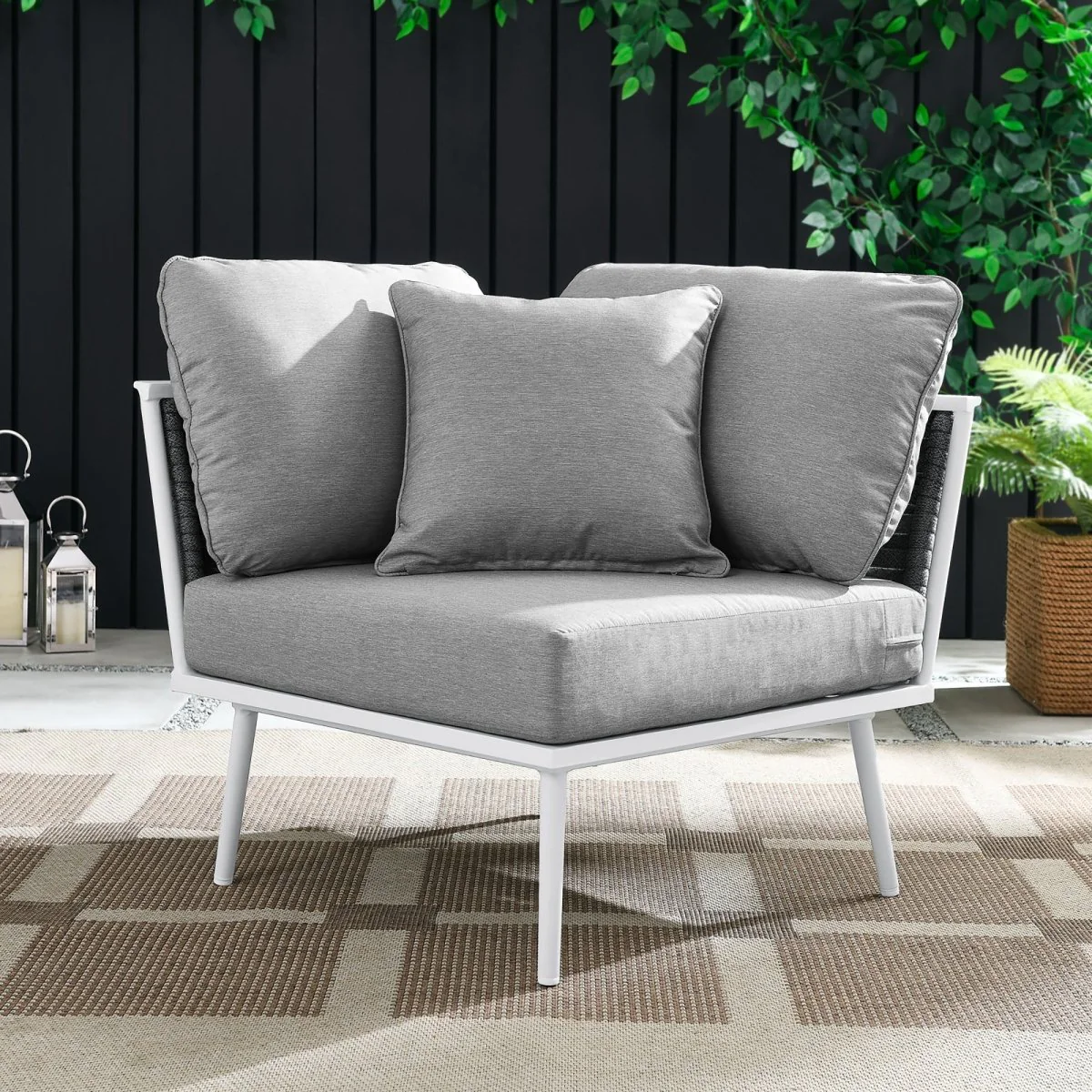 Modern Aluminum Rope Outdoor Corner Chair for Patio and Deck, Weatherproof - Image 11
