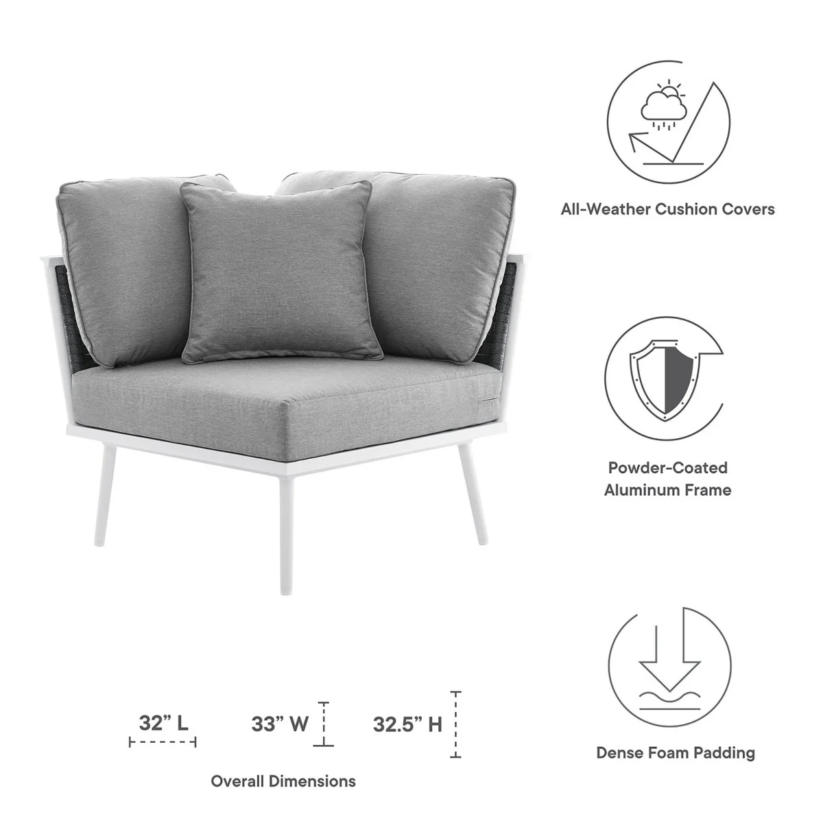 Modern Aluminum Rope Outdoor Corner Chair for Patio and Deck, Weatherproof - Image 12