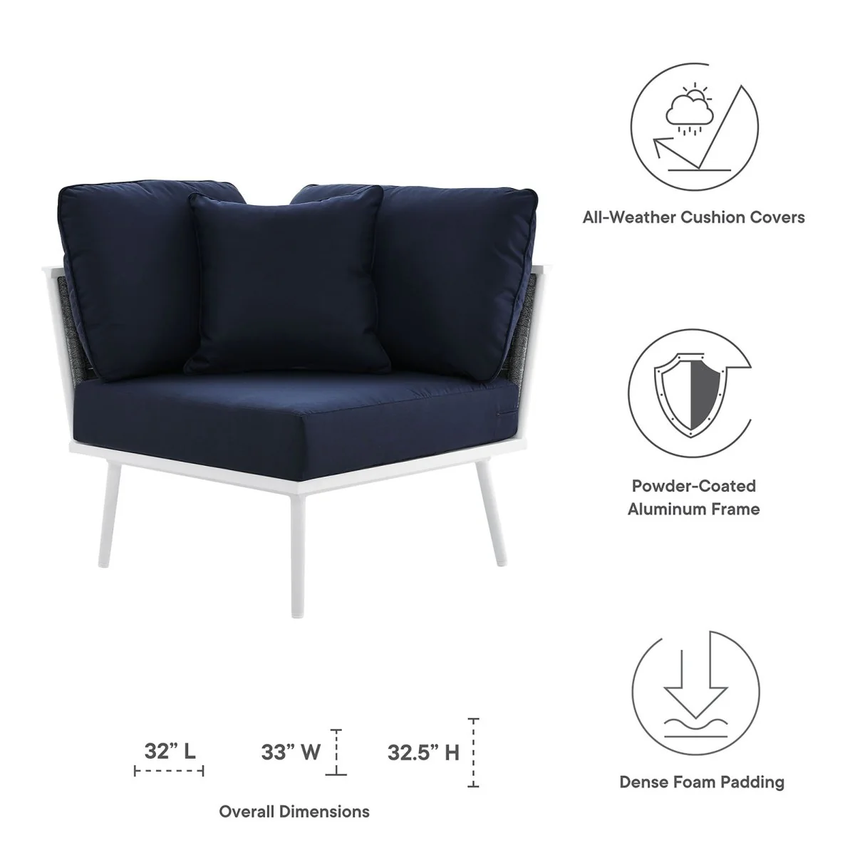 Modern Aluminum Rope Outdoor Corner Chair for Patio and Deck, Weatherproof - Image 2
