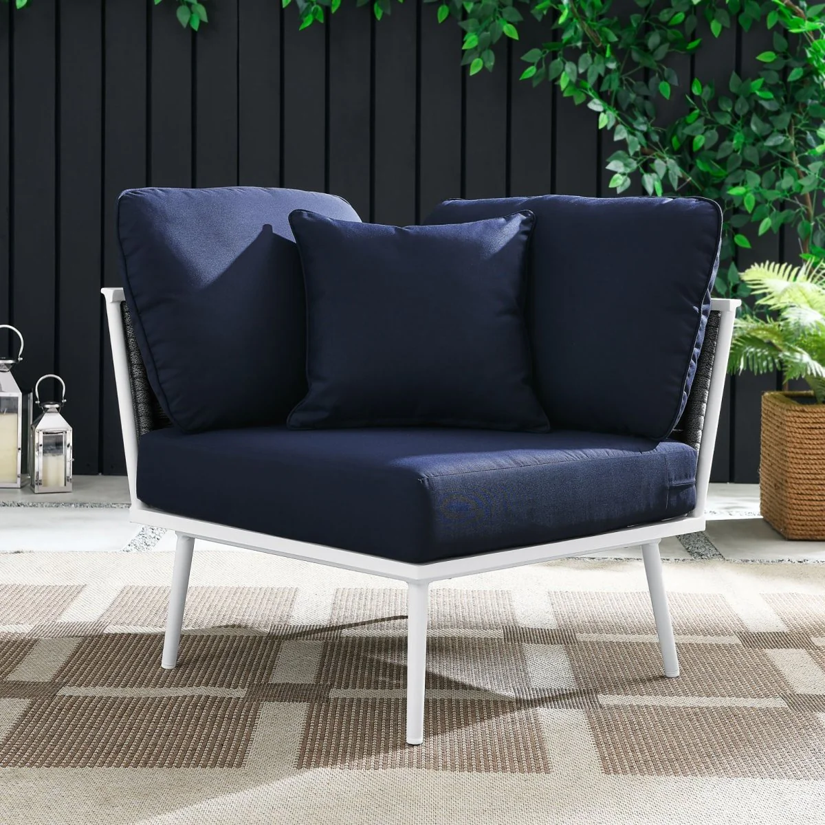 Modern Aluminum Rope Outdoor Corner Chair for Patio and Deck, Weatherproof - Image 7