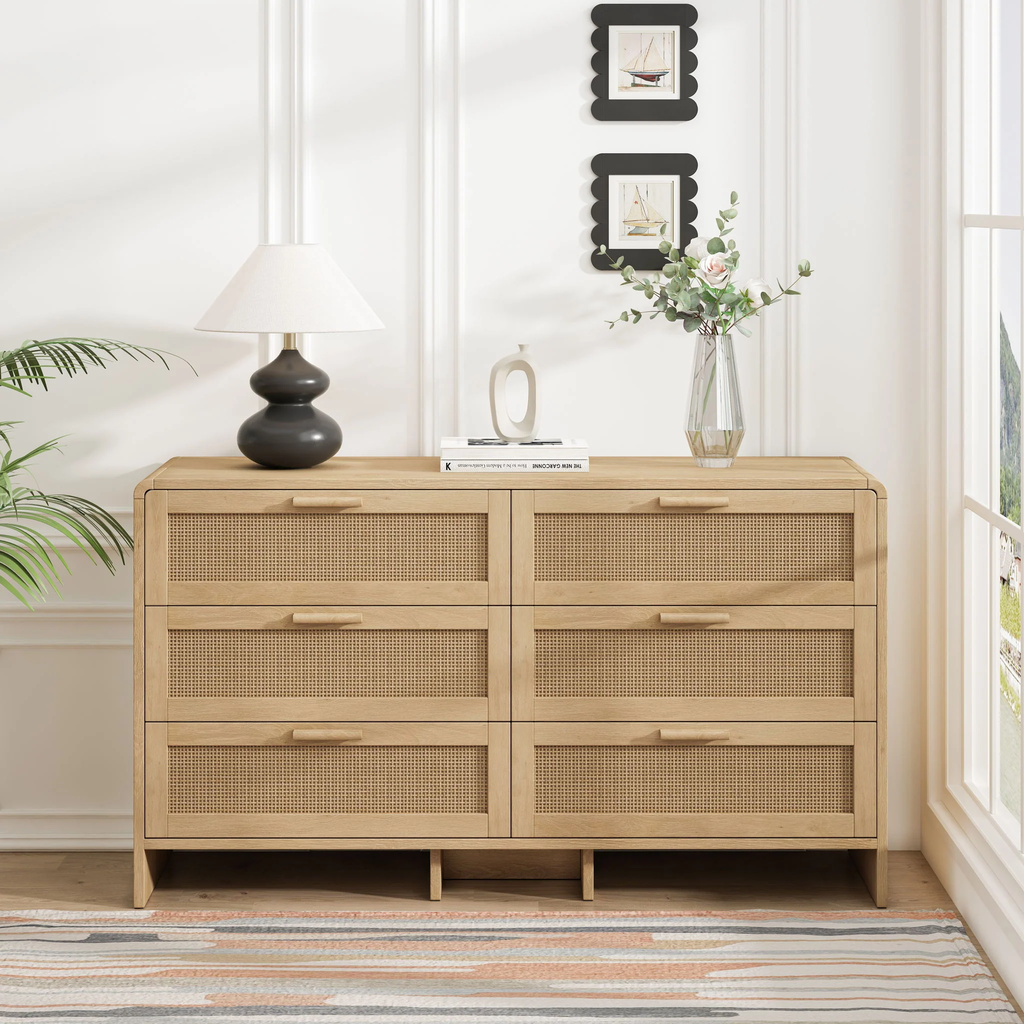 Modern Arc Shaped Corner Rattan Cabinet With 6 Drawers - Image 3