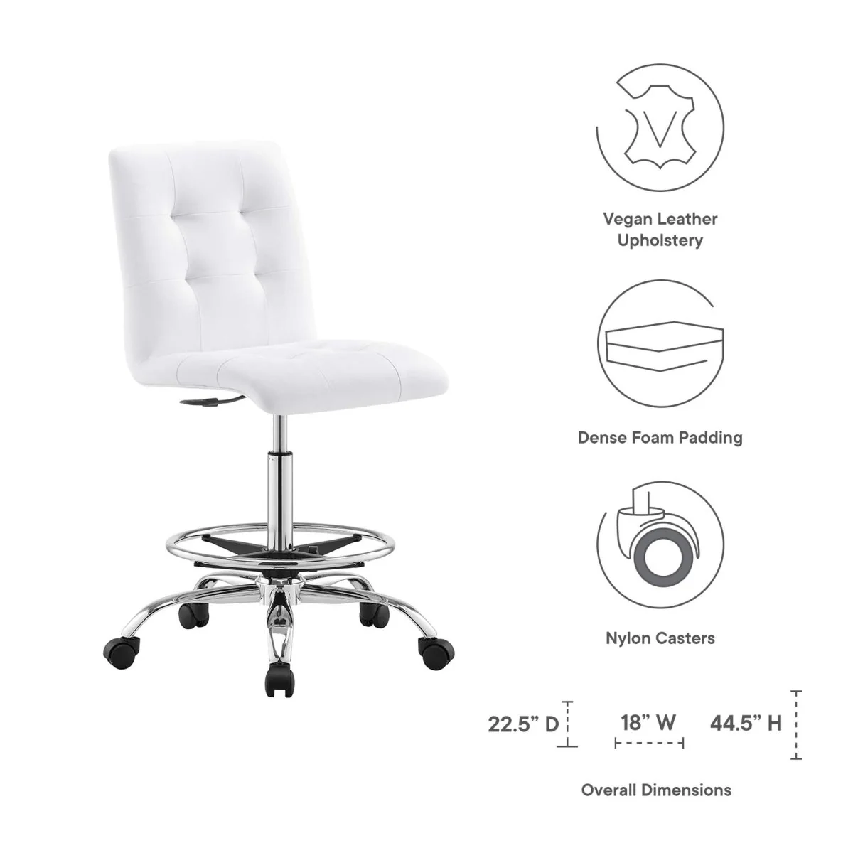 Modern Armless Vegan Leather Drafting Chair — Contemporary Industrial Design Seating - Image 11
