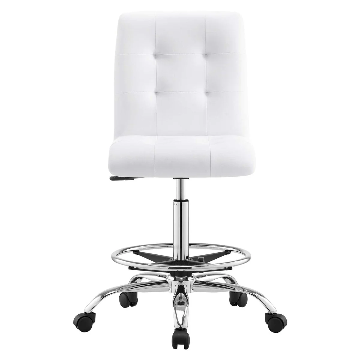 Modern Armless Vegan Leather Drafting Chair — Contemporary Industrial Design Seating - Image 15