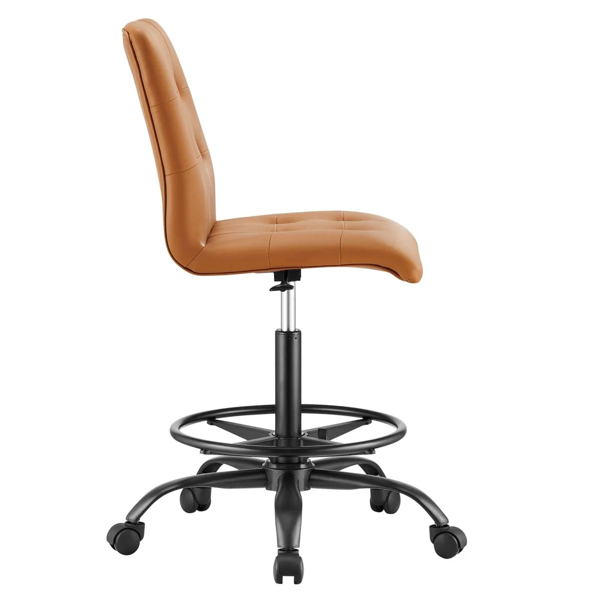 Modern Armless Vegan Leather Drafting Chair - Height-Adjustable Swivel Stool with Footrest - Image 13