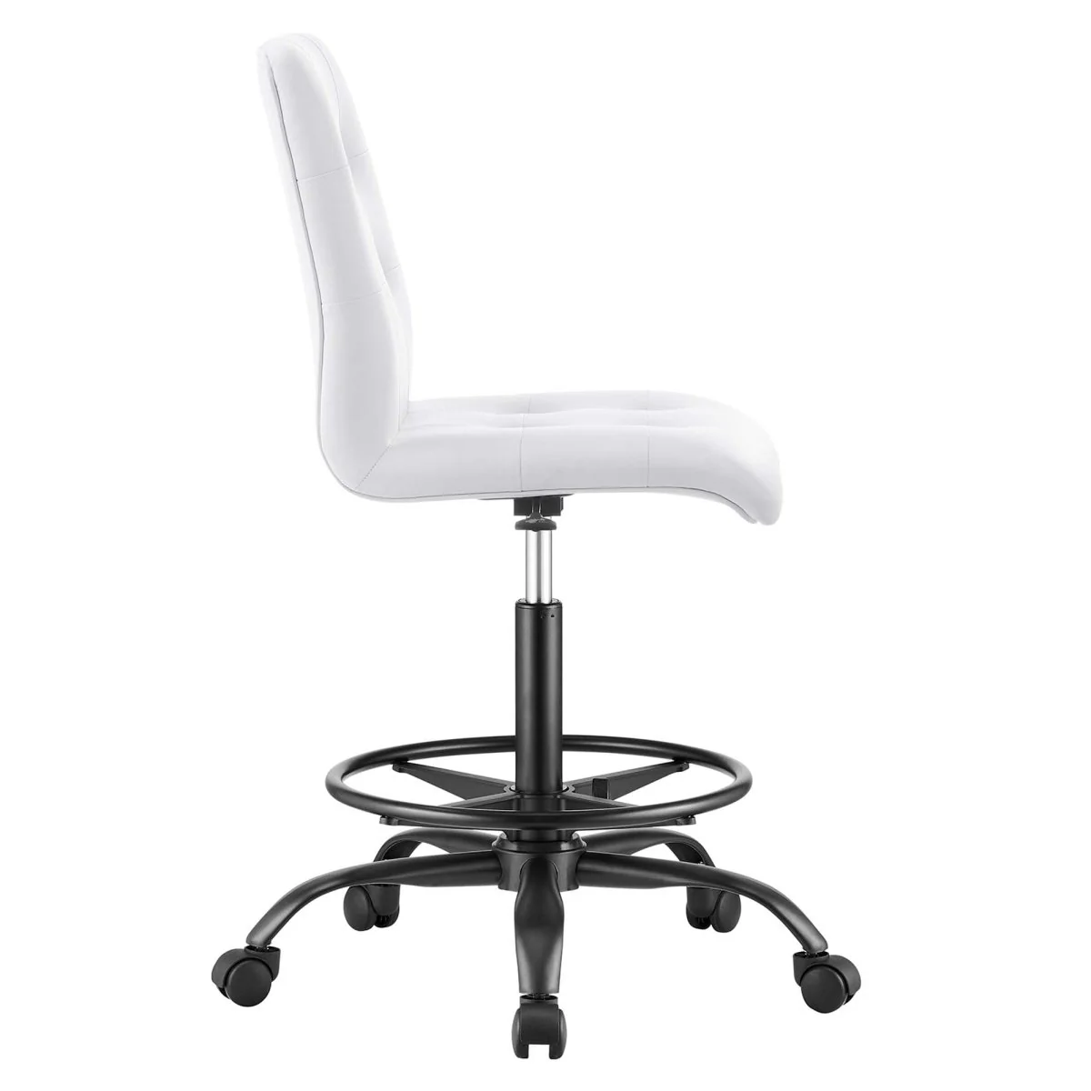 Modern Armless Vegan Leather Drafting Chair - Height-Adjustable Swivel Stool with Footrest - Image 4