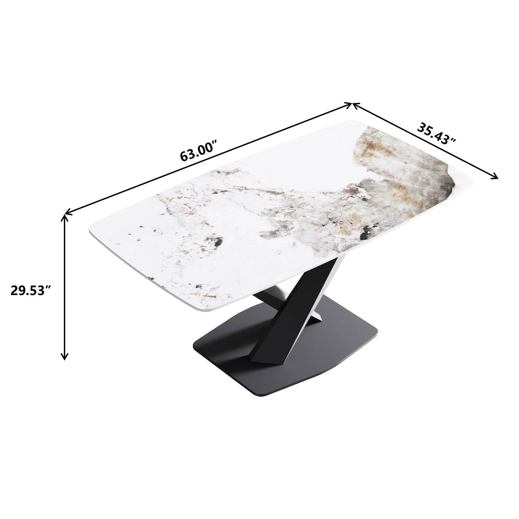 Modern Artificial Stone Pandora White Curved Metal Leg Dining Table, 6 People - Antique White - Image 6