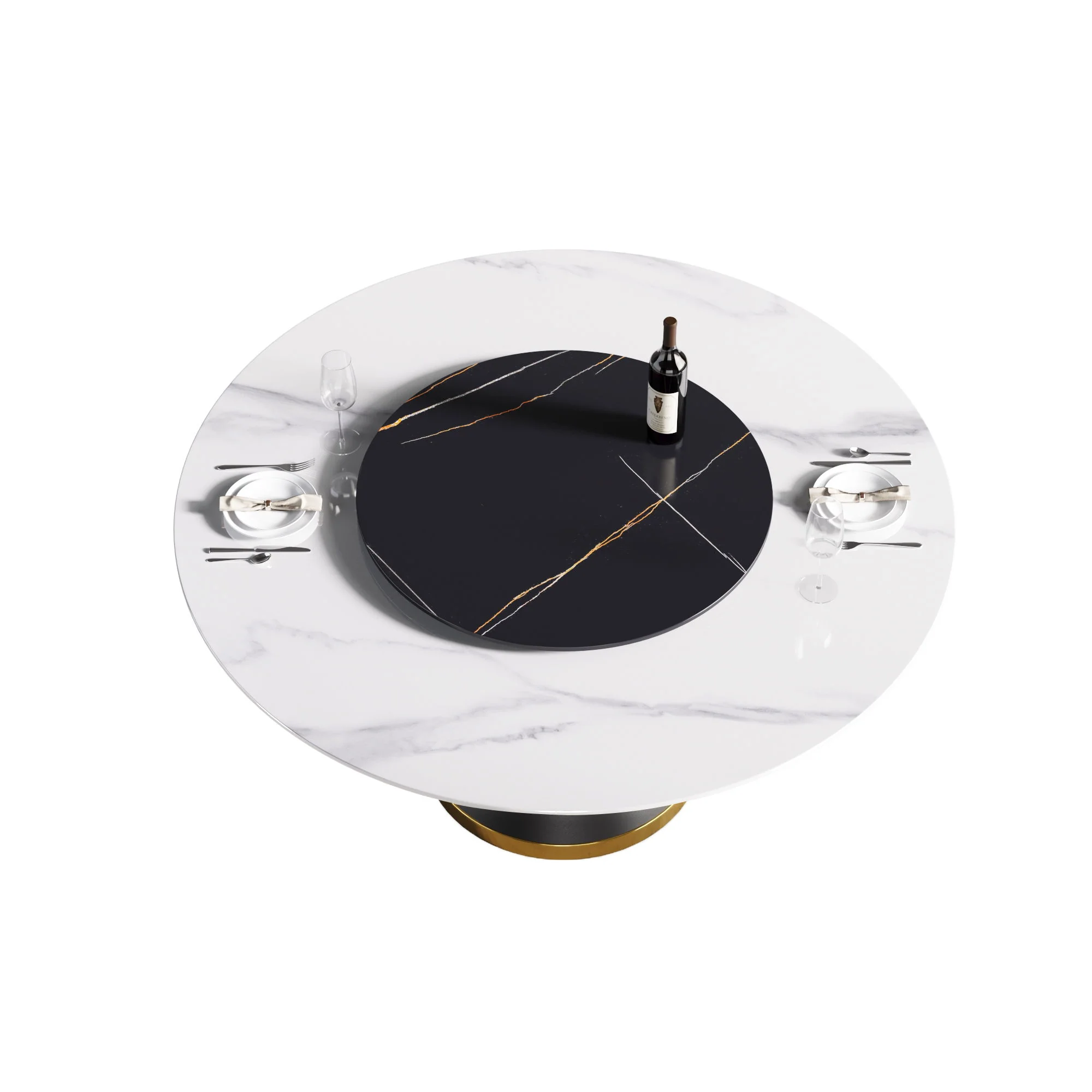 Modern Artificial Stone Round Carbon Steel Base Dining Table, Artificial Stone Turntable - Image 12