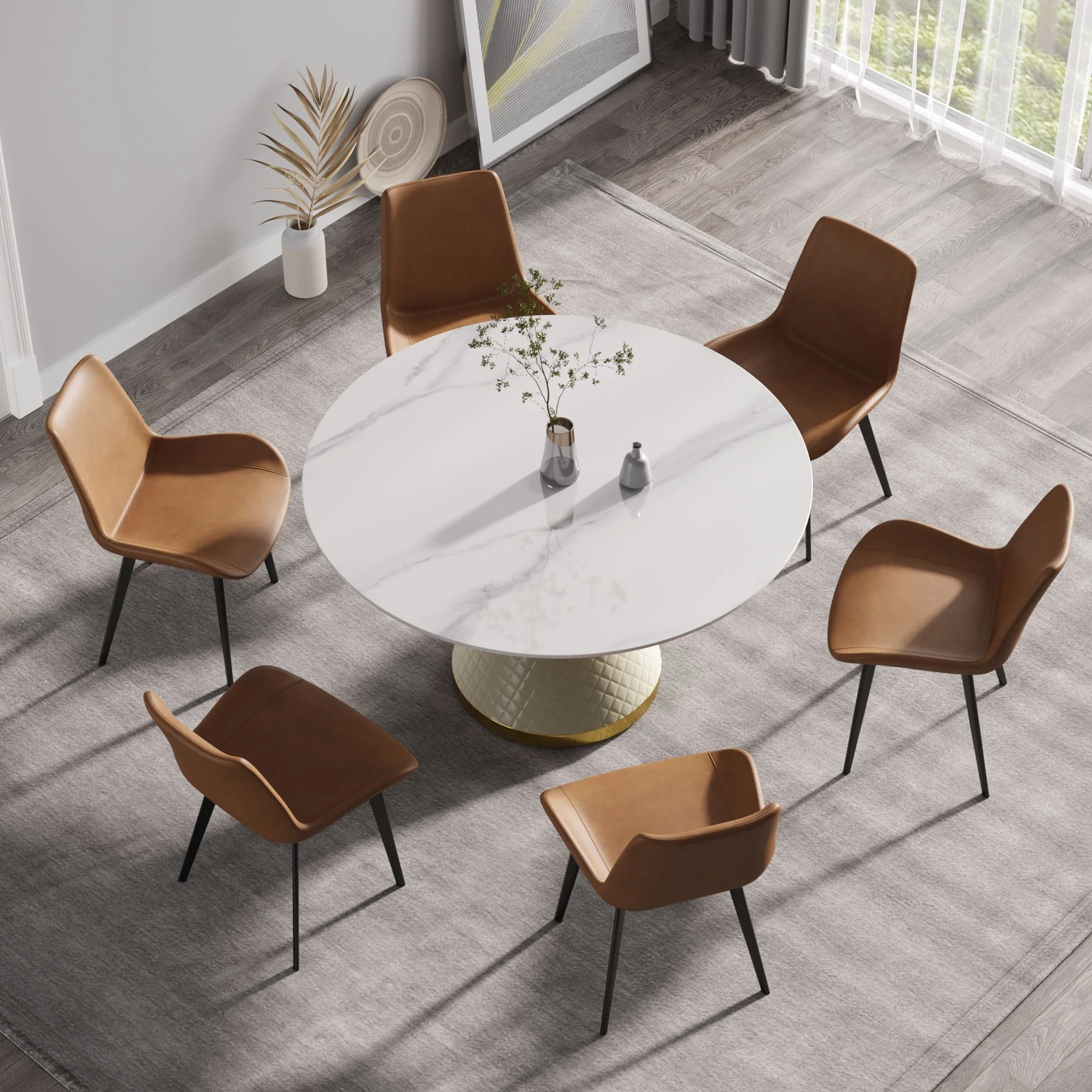 Modern Artificial Stone Round Carbon Steel Base Dining Table, Can Accommodate 6 People - Image 31