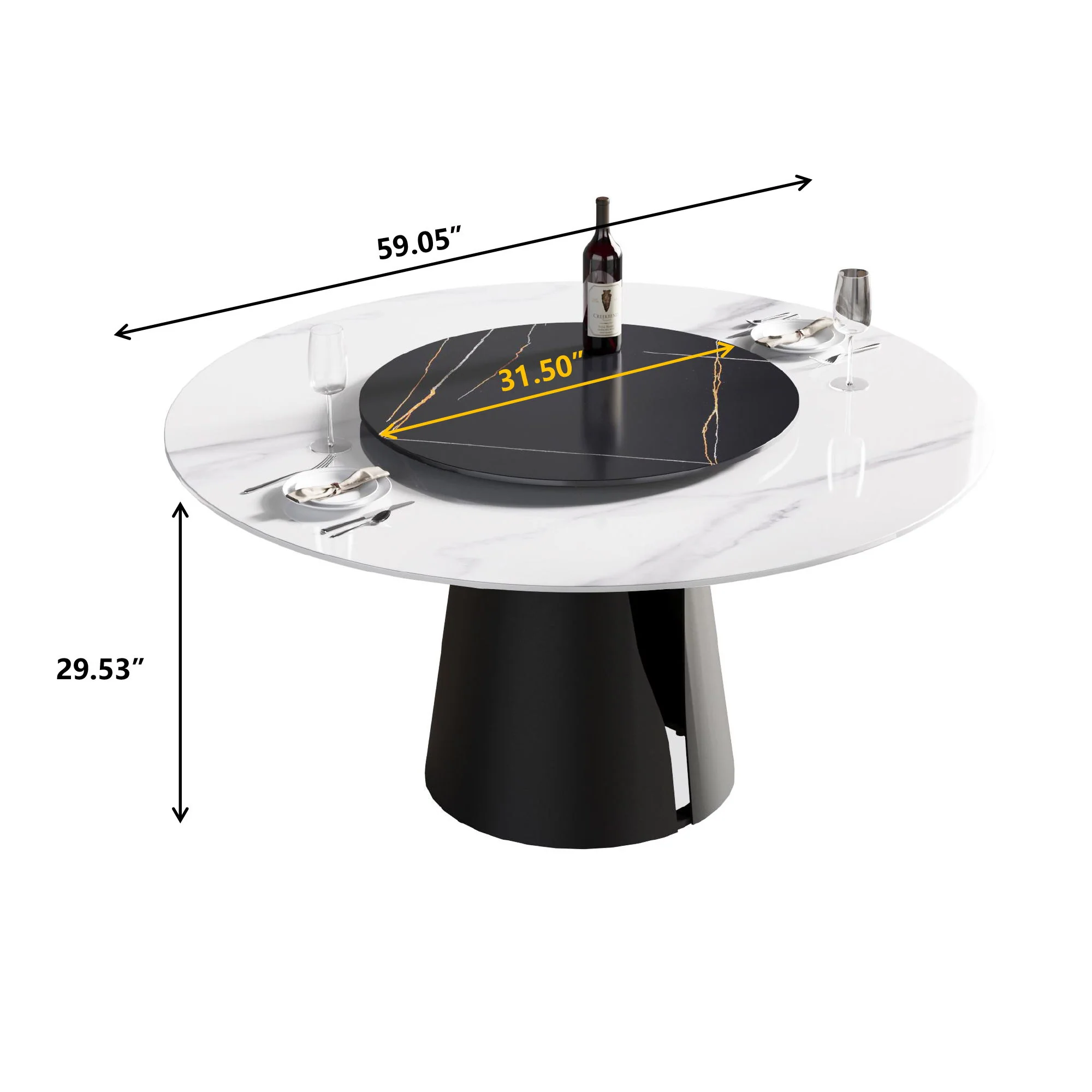 Modern Artificial Stone Round Carbon Steel Base Dining Table, Can Accommodate 6 People, Artificial Stone Turntable - Image 16