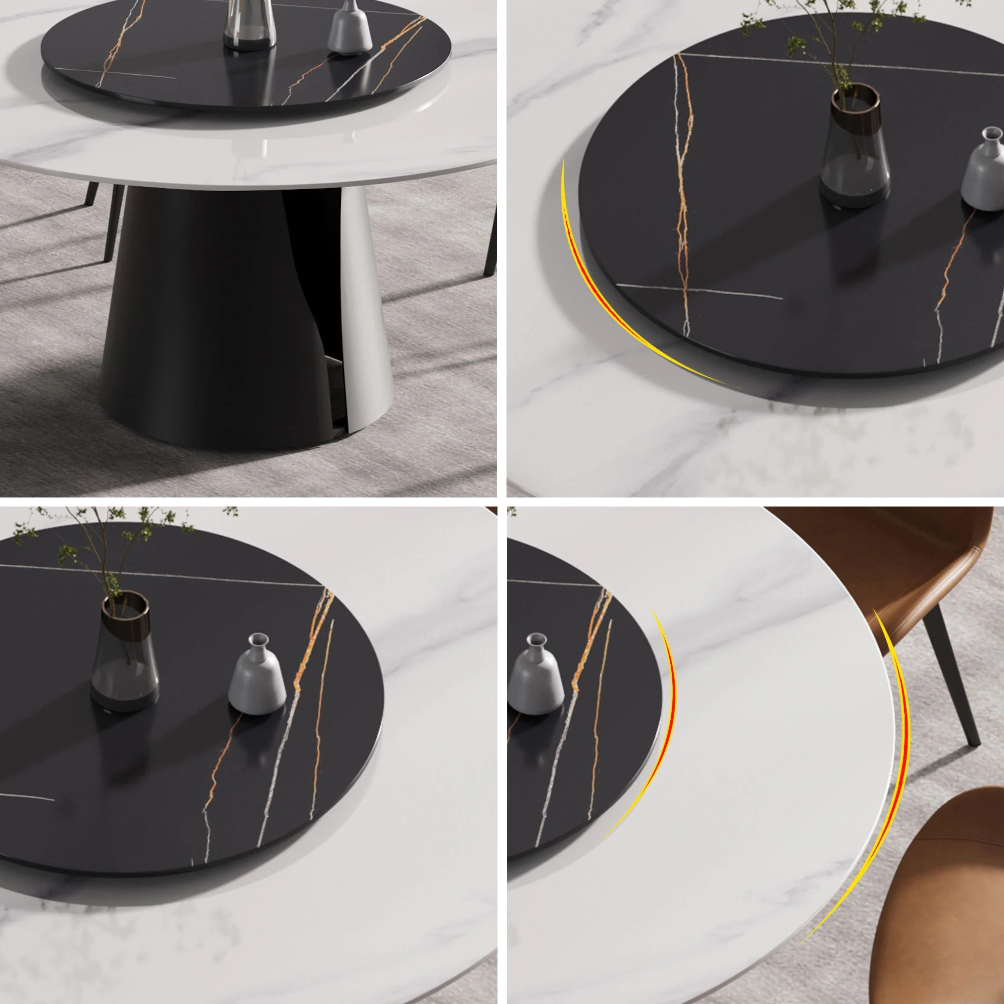 Modern Artificial Stone Round Carbon Steel Base Dining Table, Can Accommodate 6 People, Artificial Stone Turntable - Image 3