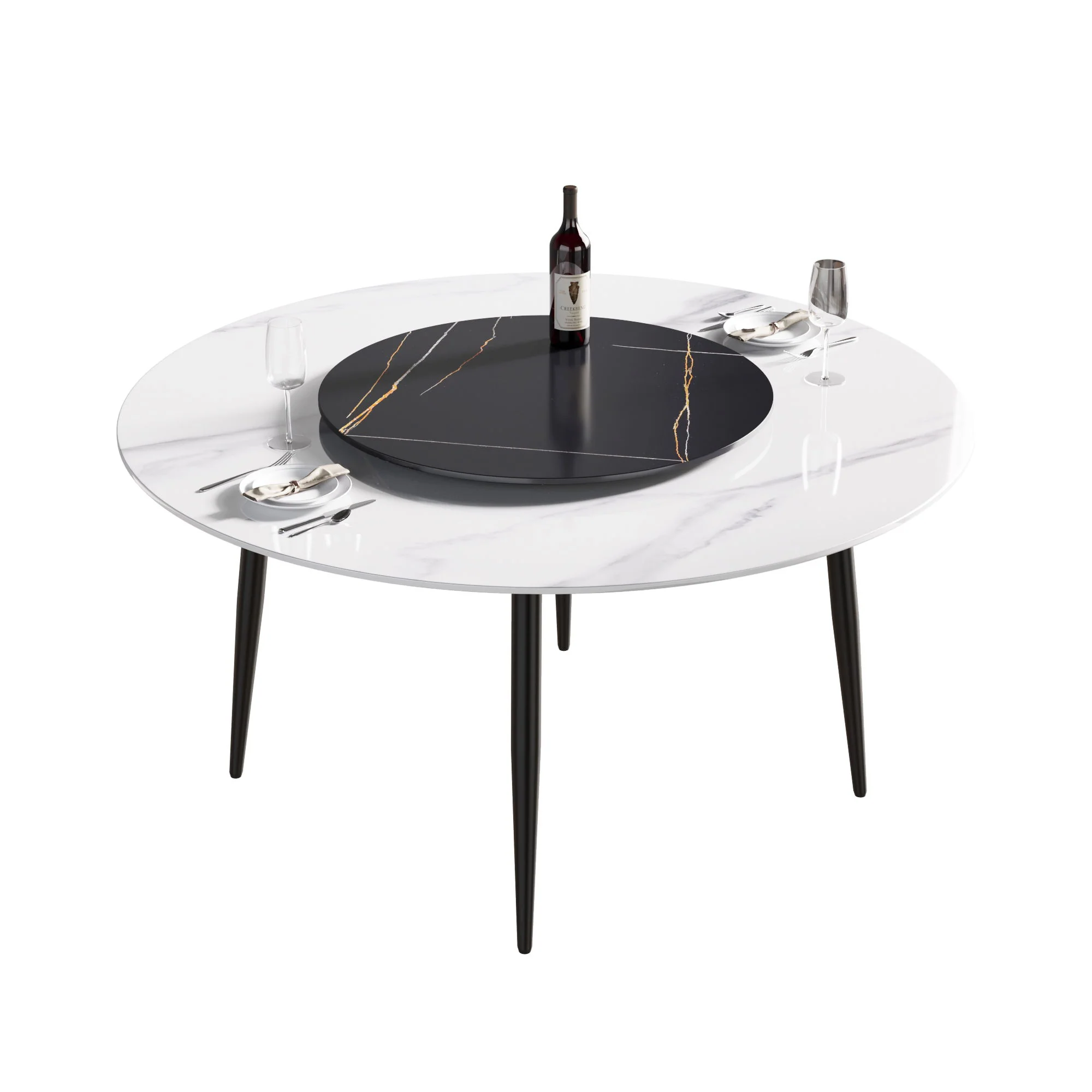 Modern Artificial Stone Round Dining Table, Can Accommodate 6 People Artificial Stone Turntable - Image 9