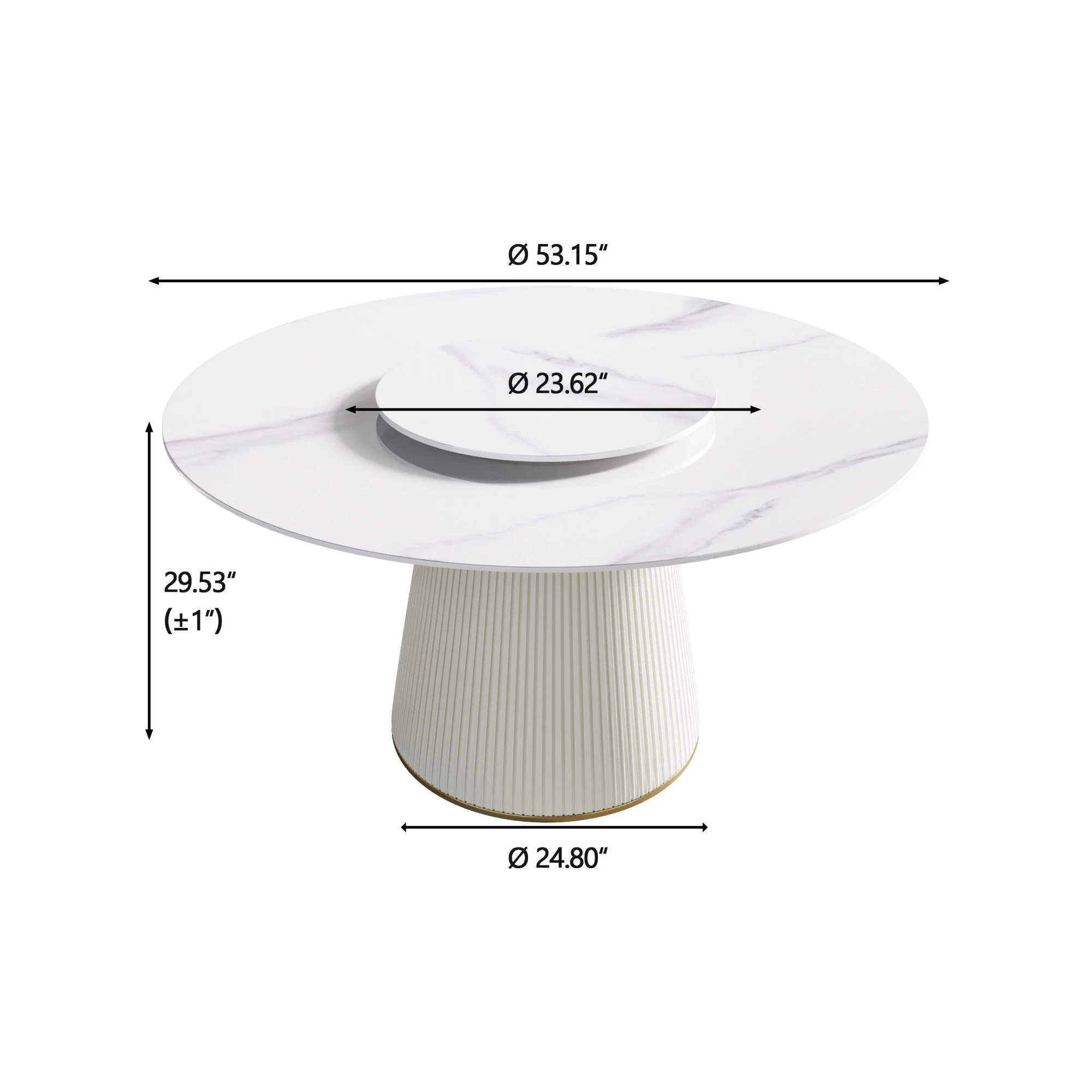 Modern Artificial Stone Round Plywood Base Dining Table, Can Accommodate 6 People, Artificial Stone Turntable (Not Including Chairs) - White / Beige - Image 5