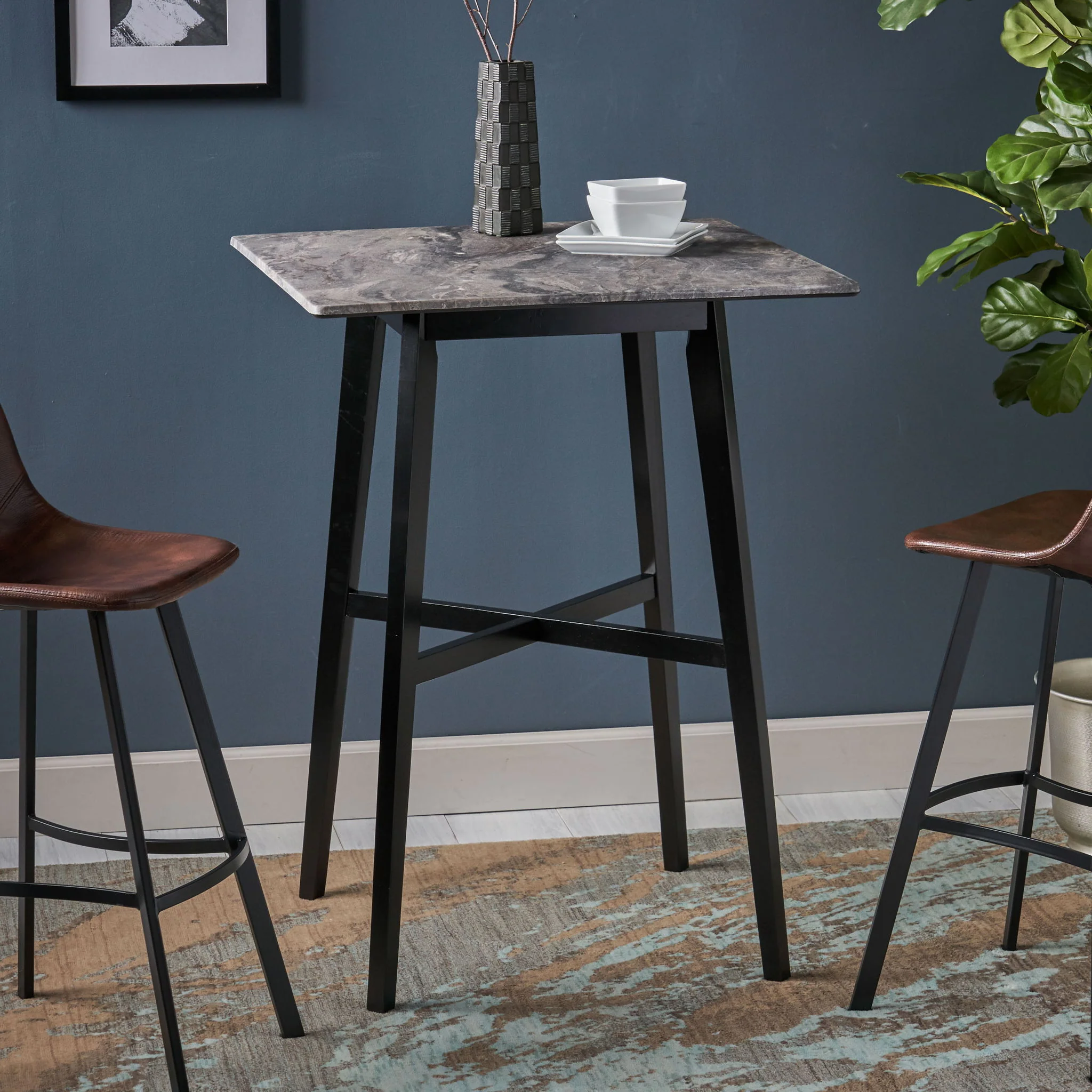 Modern Bar Height Dining Table, Rubberwood Legs And Laminate Table Top - Image 6