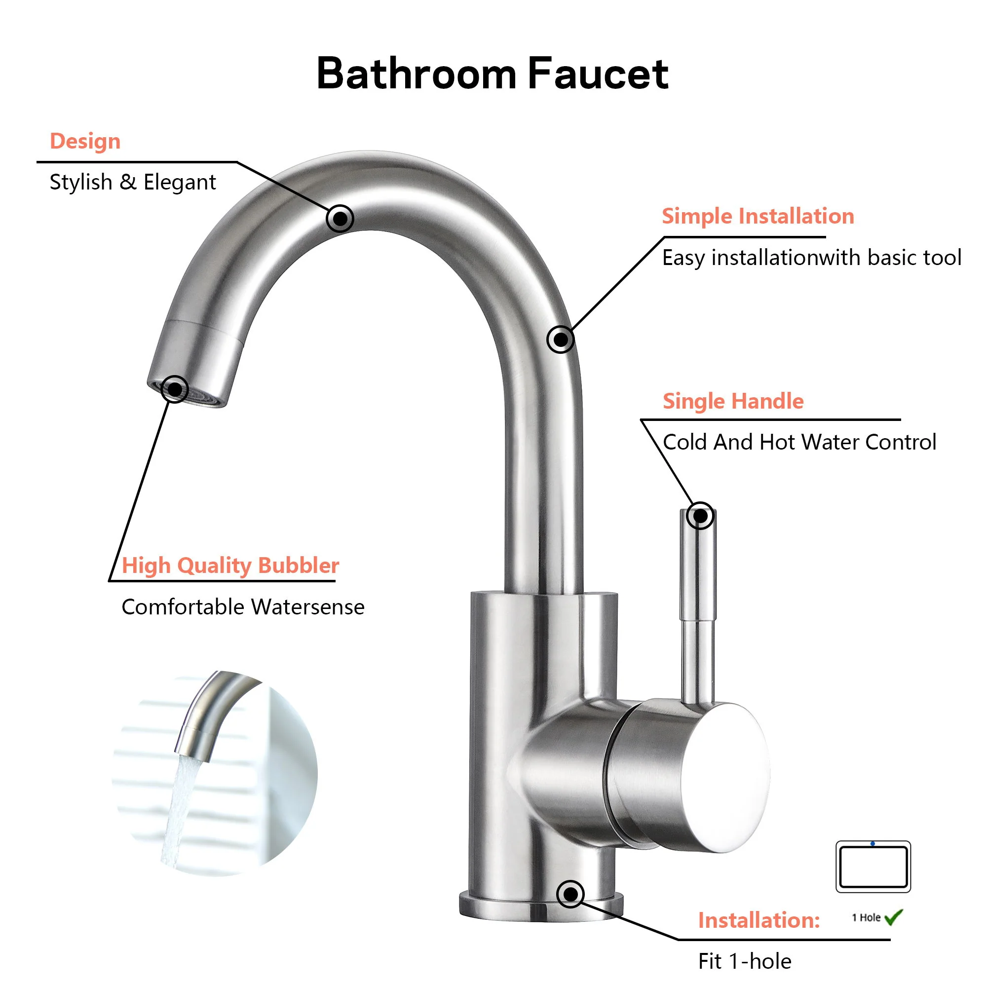 Modern Bathroom Faucet Single Hole Single Handle - Image 6