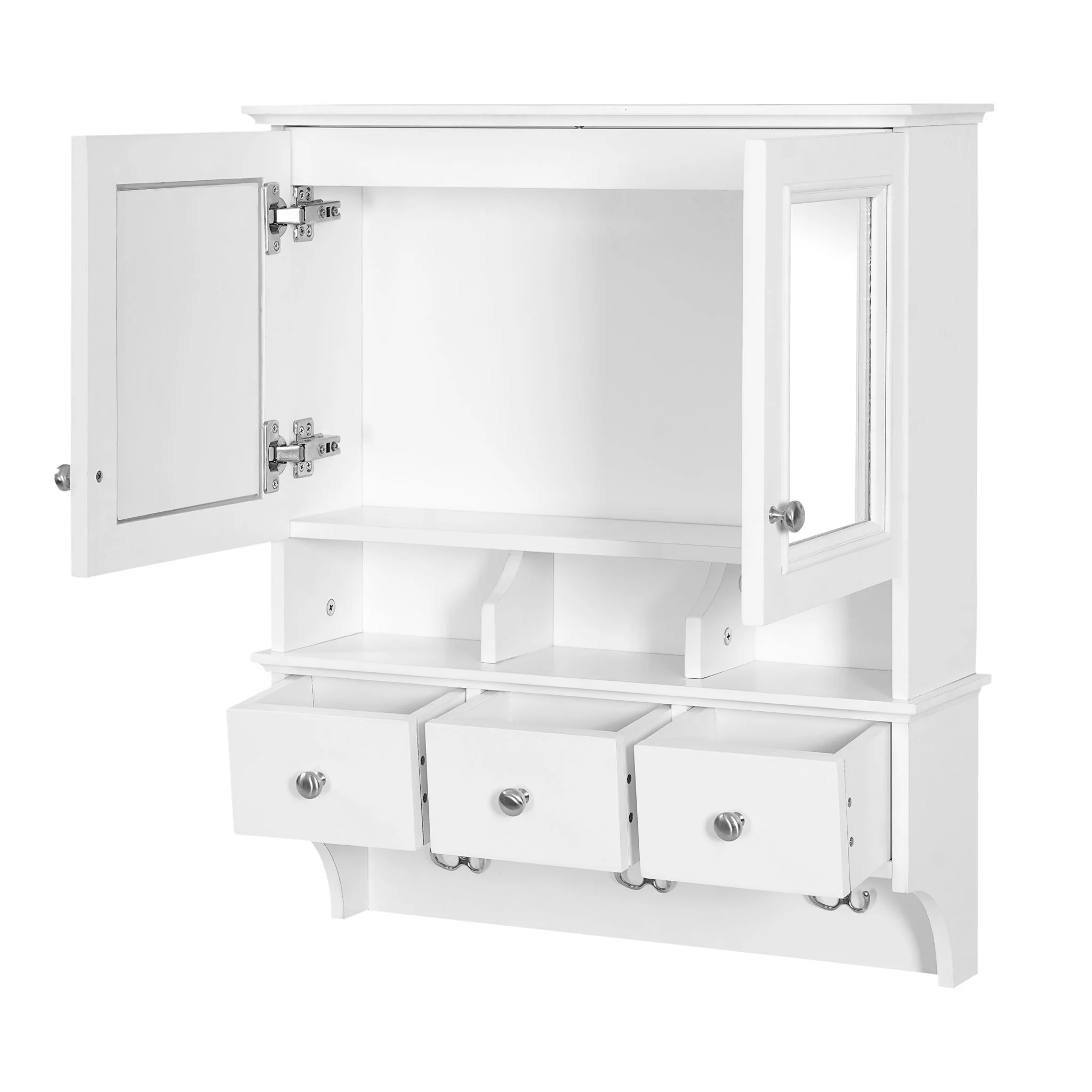 Modern Bathroom Mirror Cabinet With Drawers, Organizer Hooks, And High-Definition Mirrors - Image 2