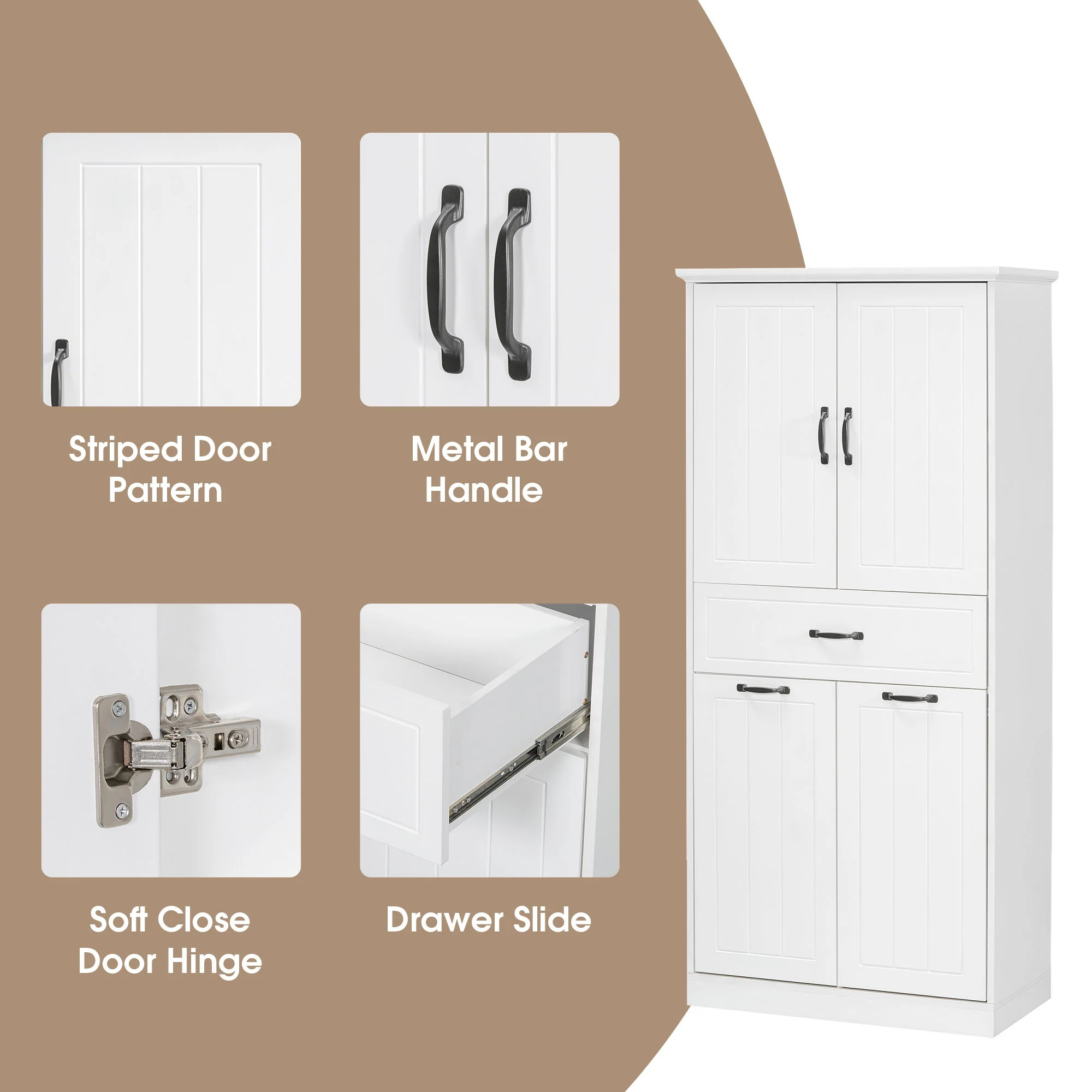 Modern Bathroom Storage Cabinet With Two Laundry Baskets, One Drawer, Adjustable Shelf - Image 15