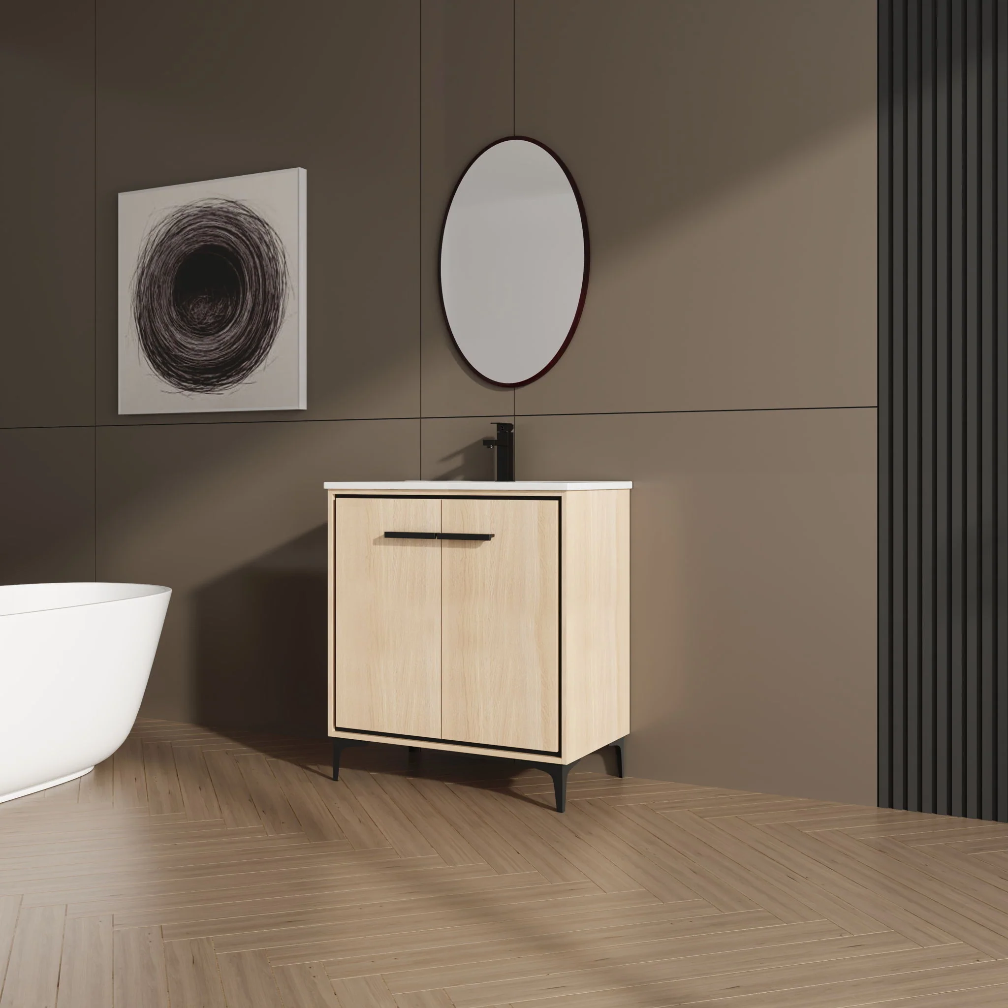 Modern Bathroom Vanity Base With Basin And Storage Cabinet - Image 17