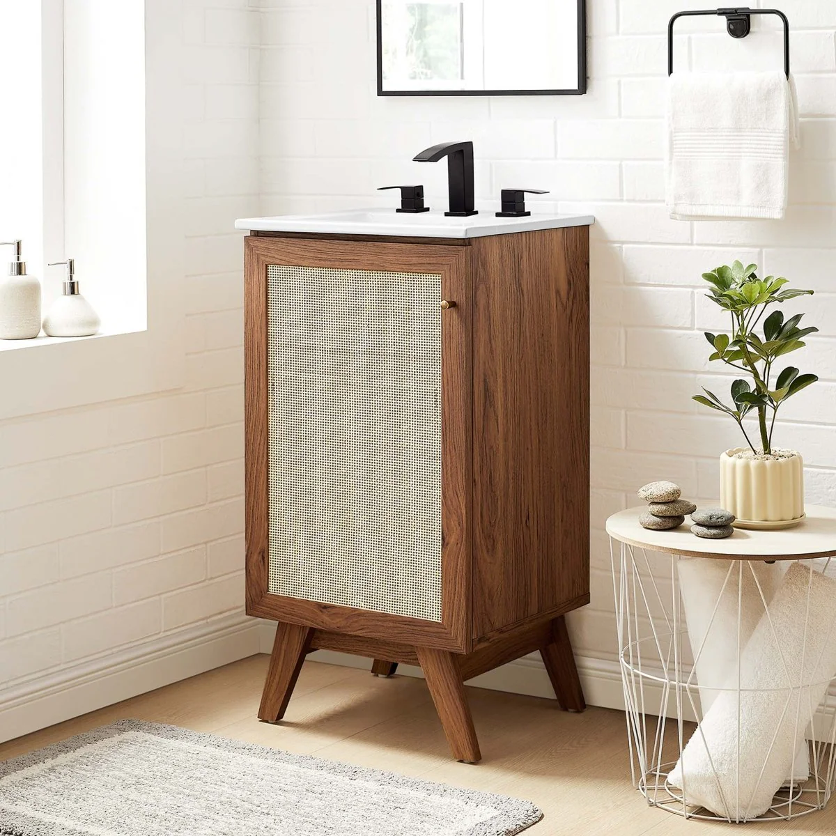 Modern Bathroom Vanity Cabinet Collection with Rattan Doors and Drawers - Image 11