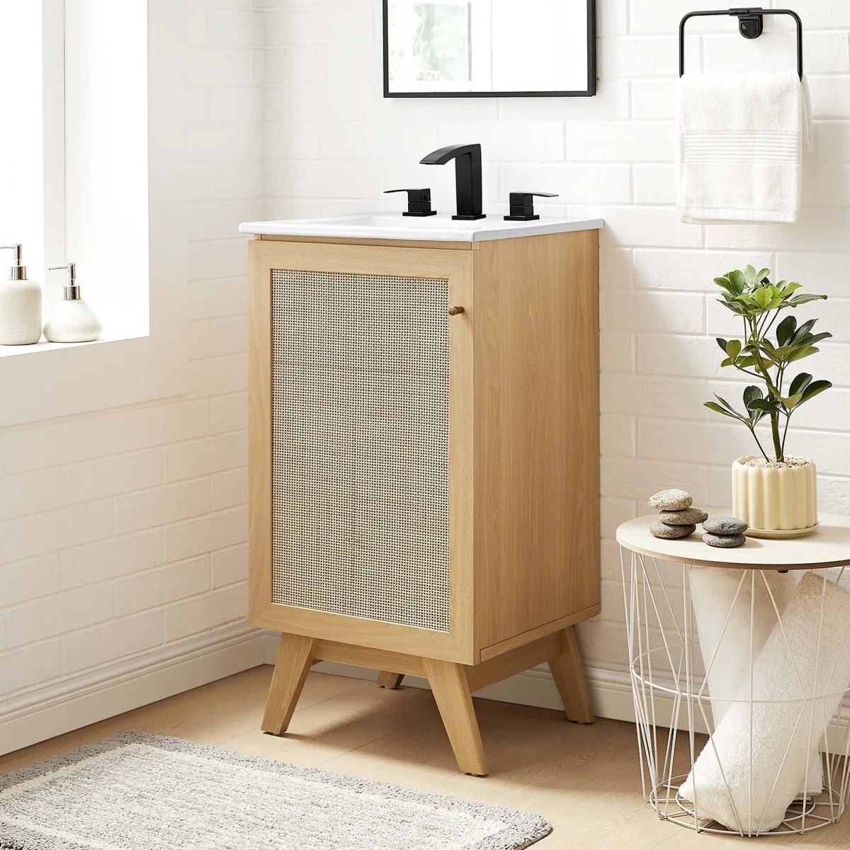 Modern Bathroom Vanity Cabinet Collection with Rattan Doors and Drawers - Image 22