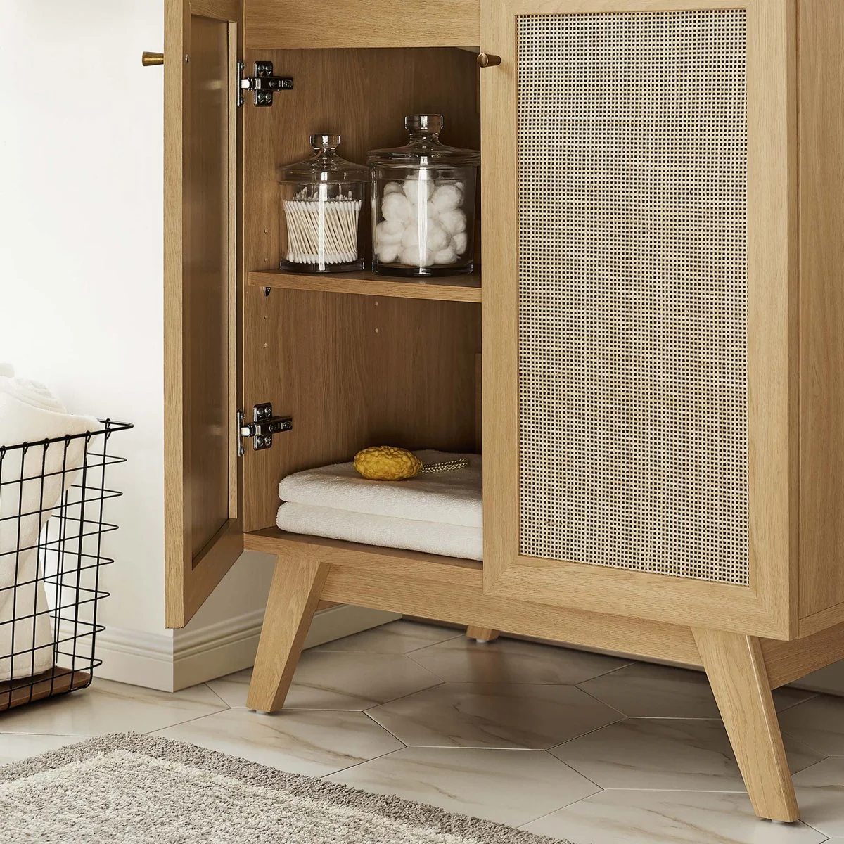 Modern Bathroom Vanity Cabinet Collection with Rattan Doors and Drawers - Image 26