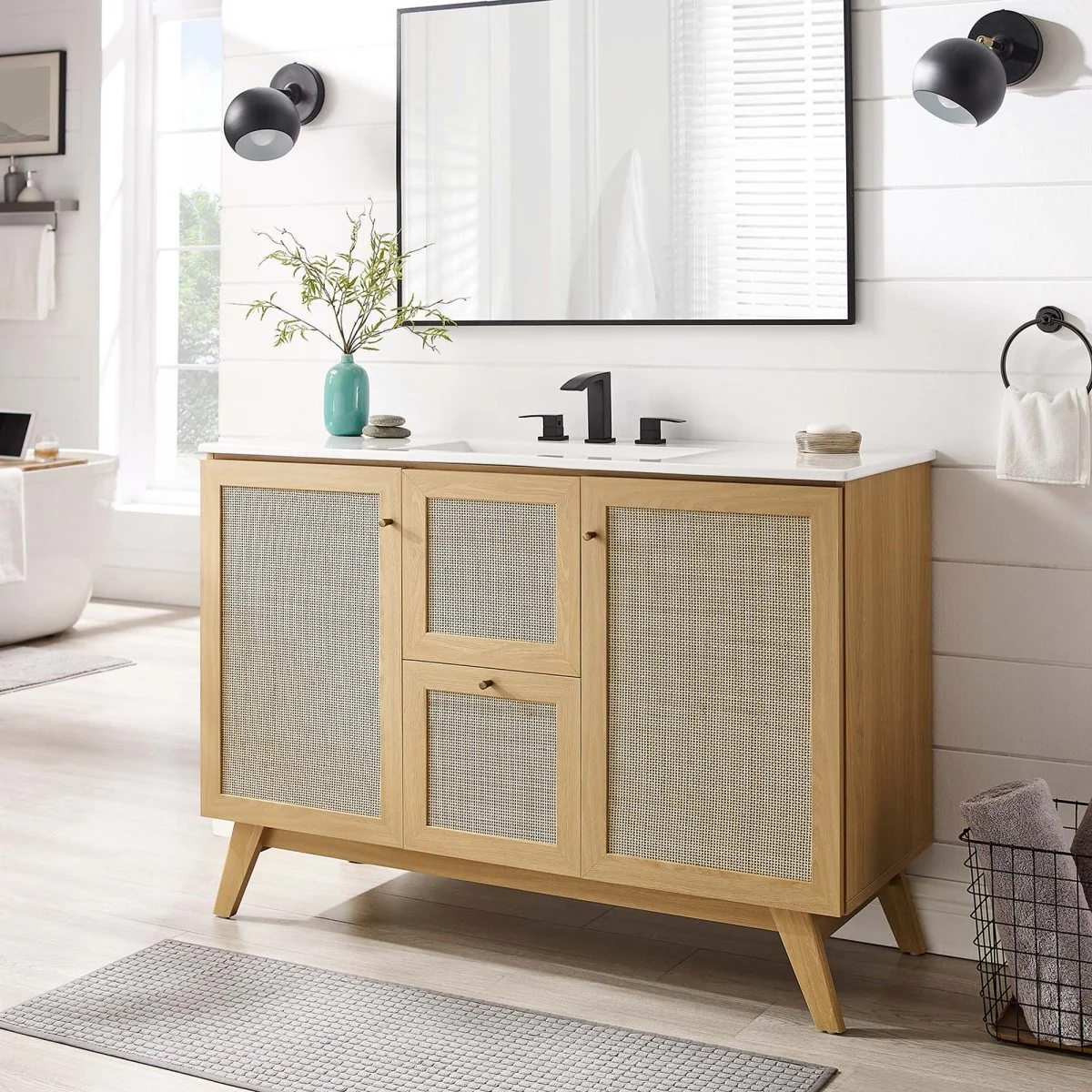 Modern Bathroom Vanity Cabinet Collection with Rattan Doors and Drawers - Image 56