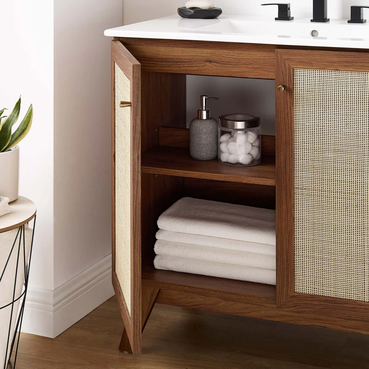 Modern Bathroom Vanity Cabinet Collection with Rattan Doors and Drawers - Image 72