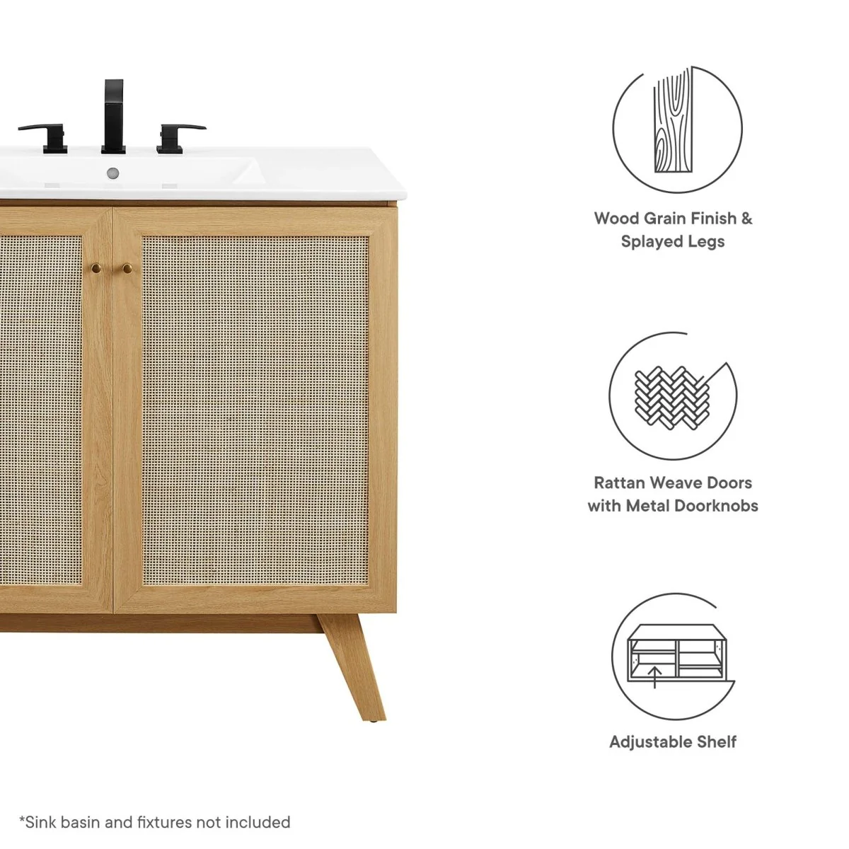 Modern Bathroom Vanity Cabinet Collection with Rattan Doors and Drawers - Image 81