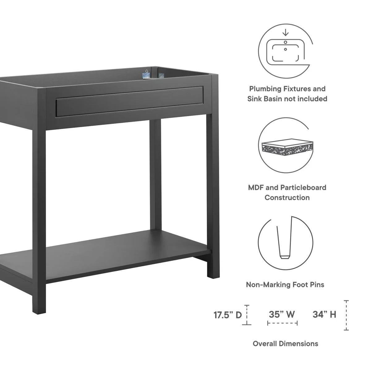 Modern Bathroom Vanity Cabinet - MDF Particleboard, Contemporary Bath Storage Cabinet - Image 19